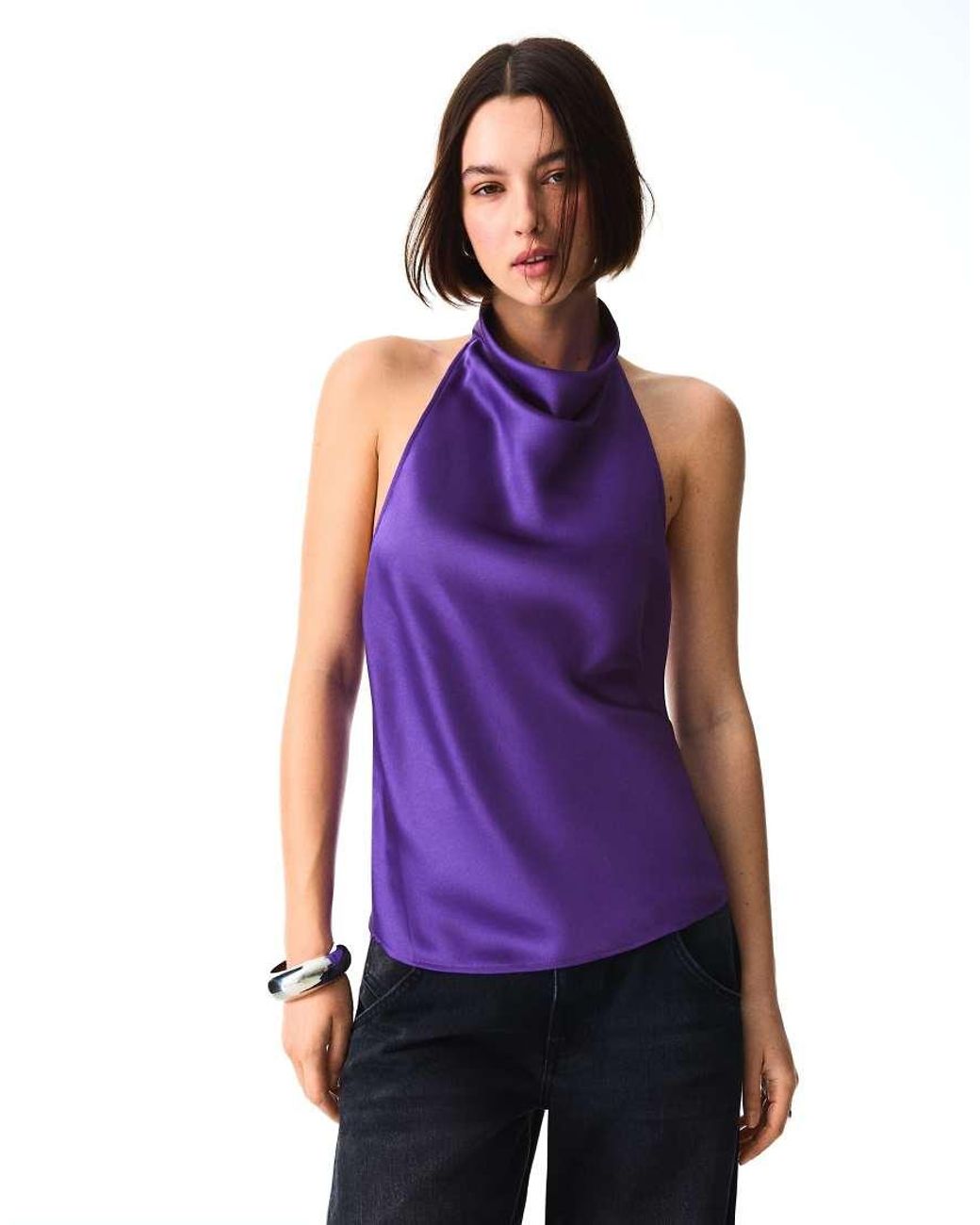 Bershka Purple Draped Sateen Top