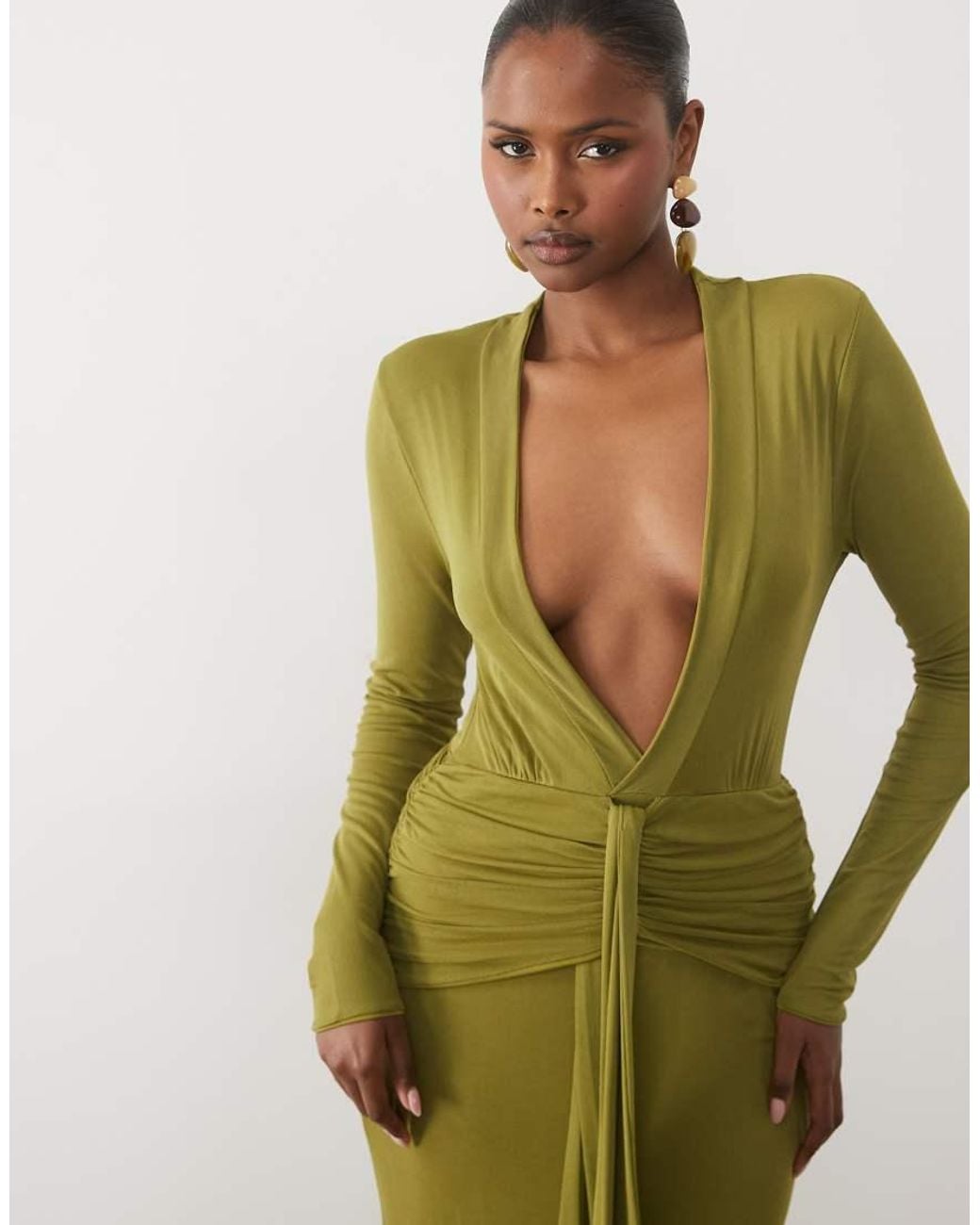 ASOS Green Super Plunge Draped Front Maxi Dress
