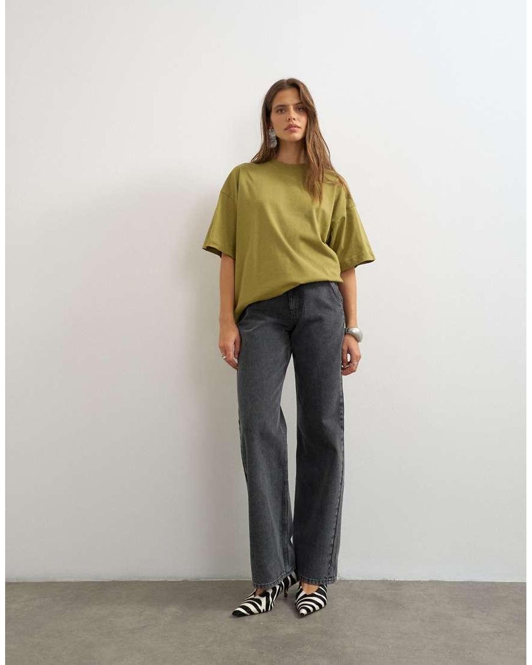 TOPSHOP Green Oversized Drop Shoulder Tee