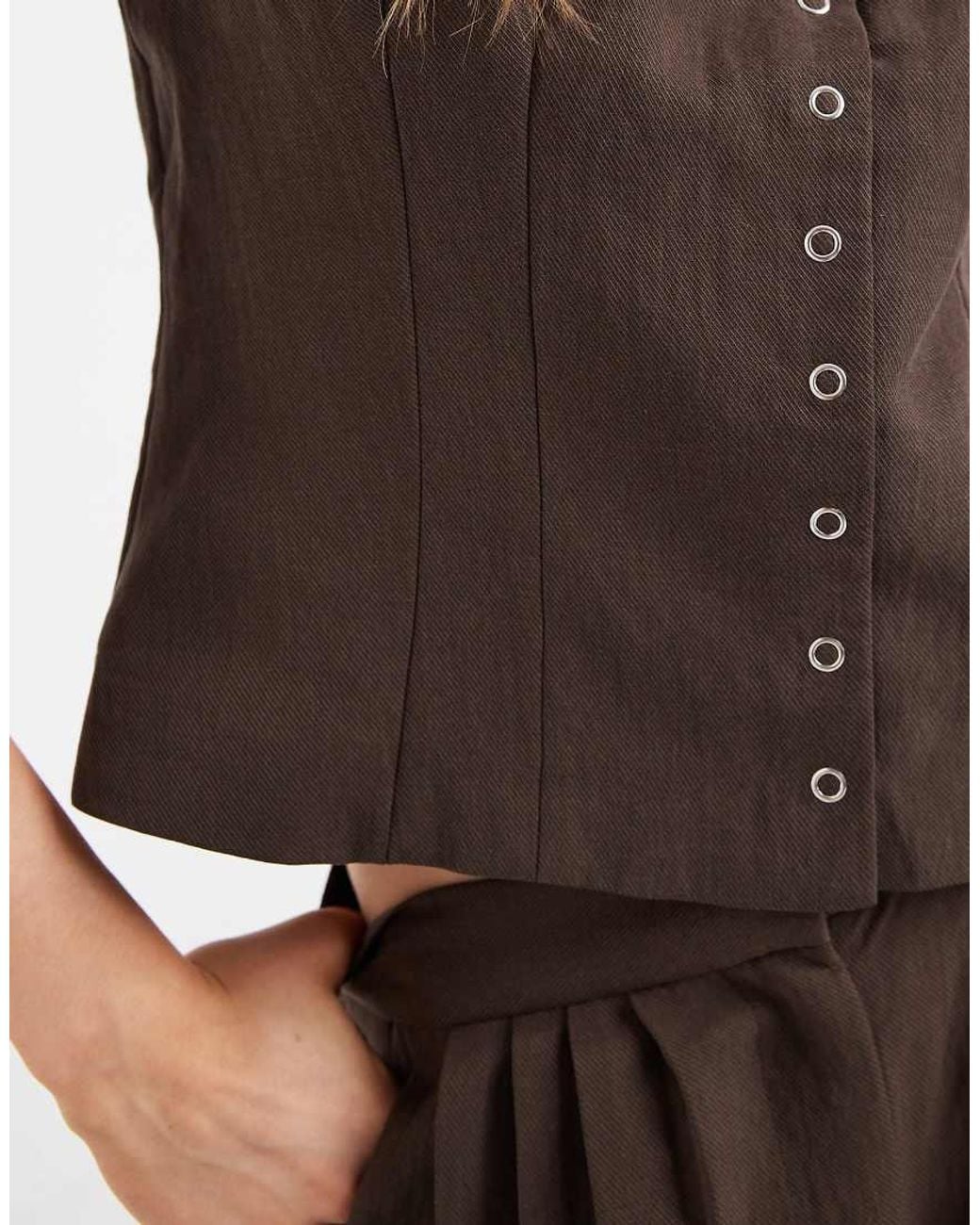 Object Brown Linen Look Tailored Popper Front Waistcoat