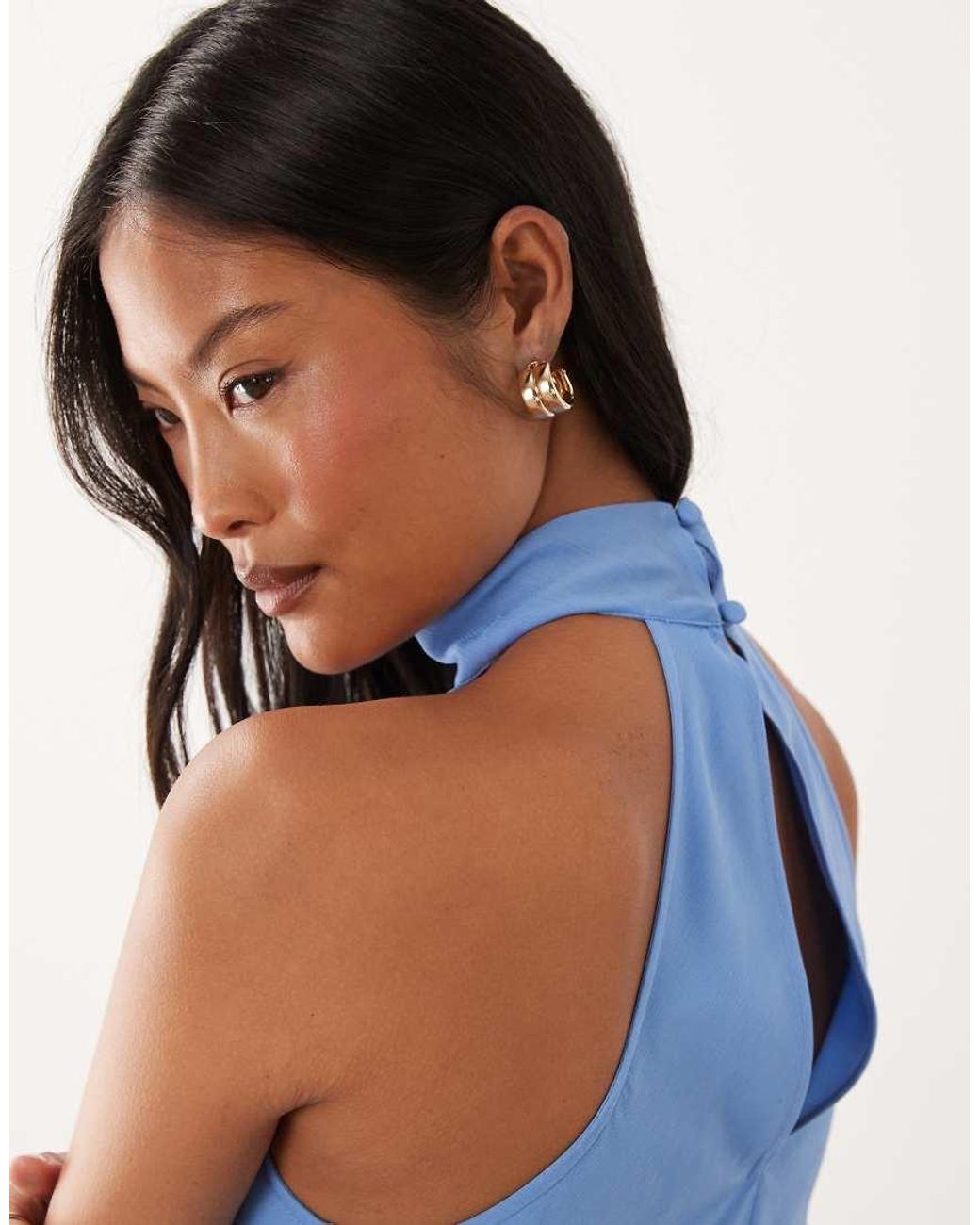 ASOS Blue Asos Design Petite Chiffon High Neck Midi Dress