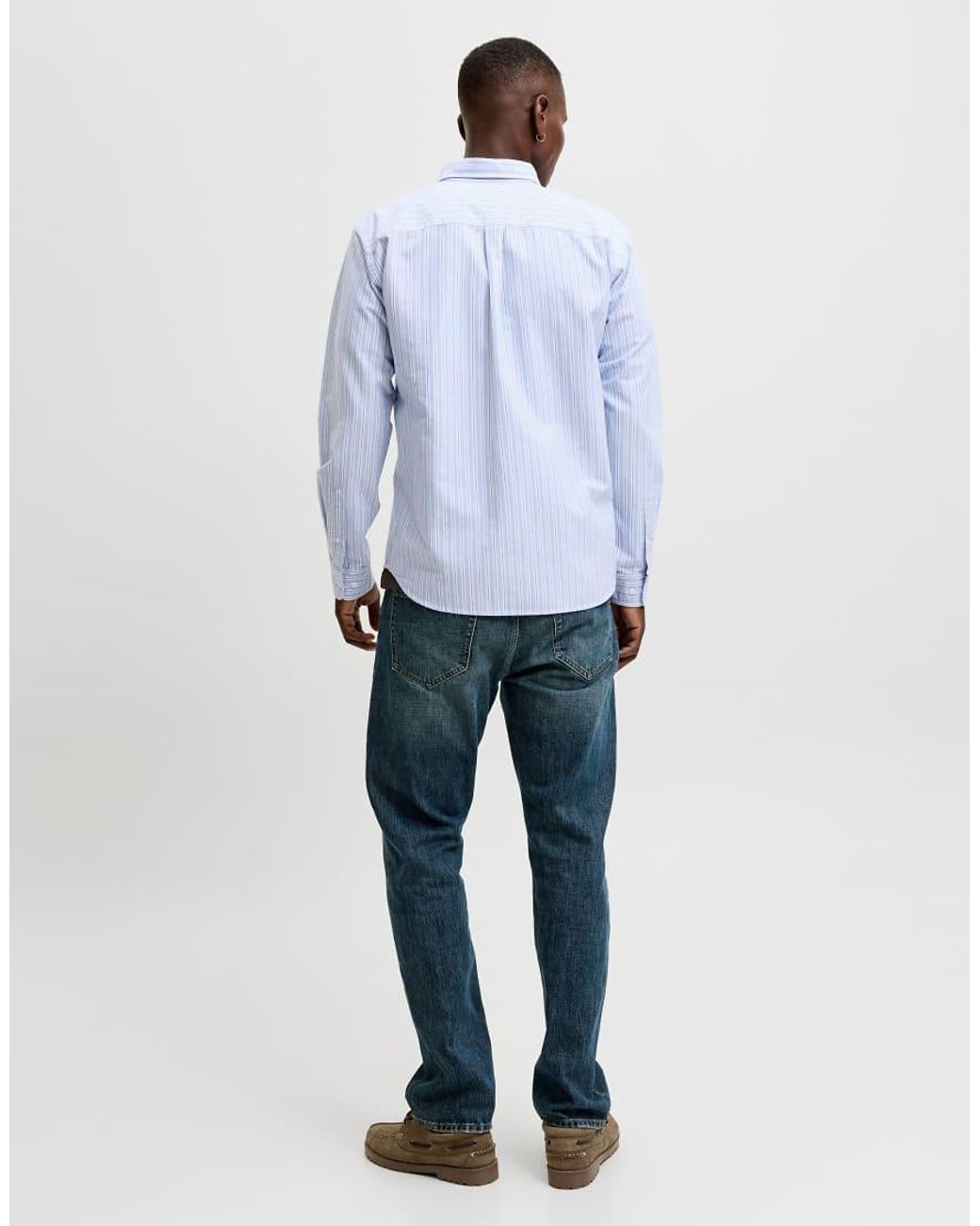 Jack & Jones Blue Harvey Striped Button-down Collar Long Sleeve Shirt for men