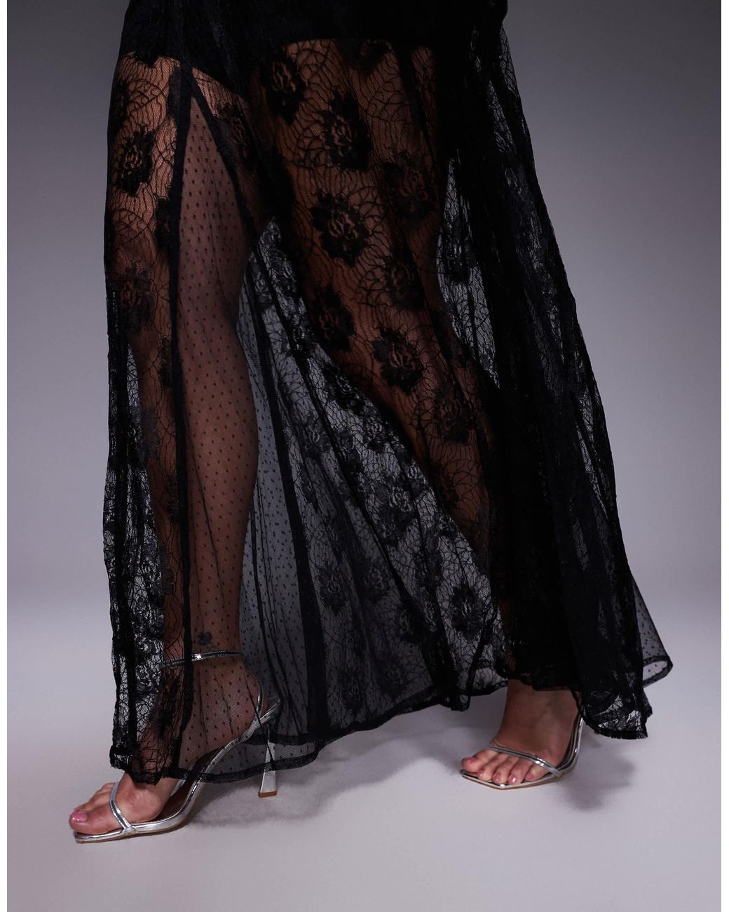 ASOS Asos Design Curve Sheer Godet Lace Mix Maxi Skirt in Black | Lyst