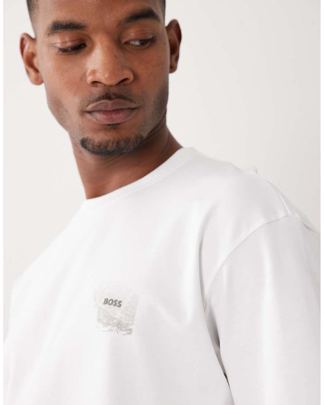 Boss White Citylights Chest Print T-Shirt for men