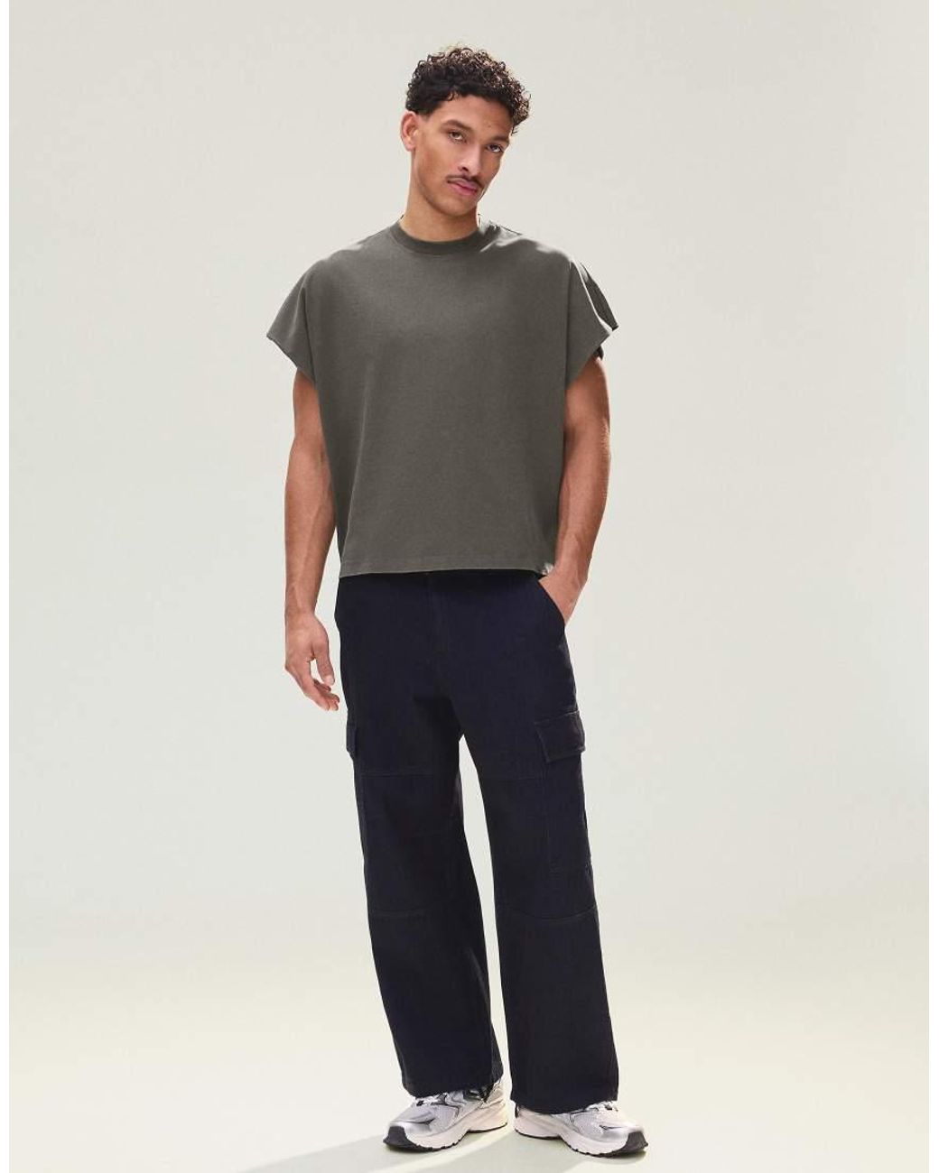 Bershka Gray Sleeveless Oversize Print T-shirt for men