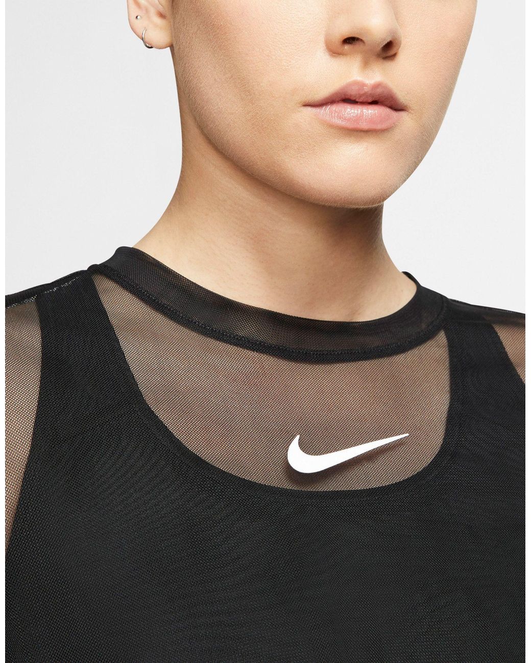 Nike Mesh Tie Front Crop T-shirt in Black | Lyst