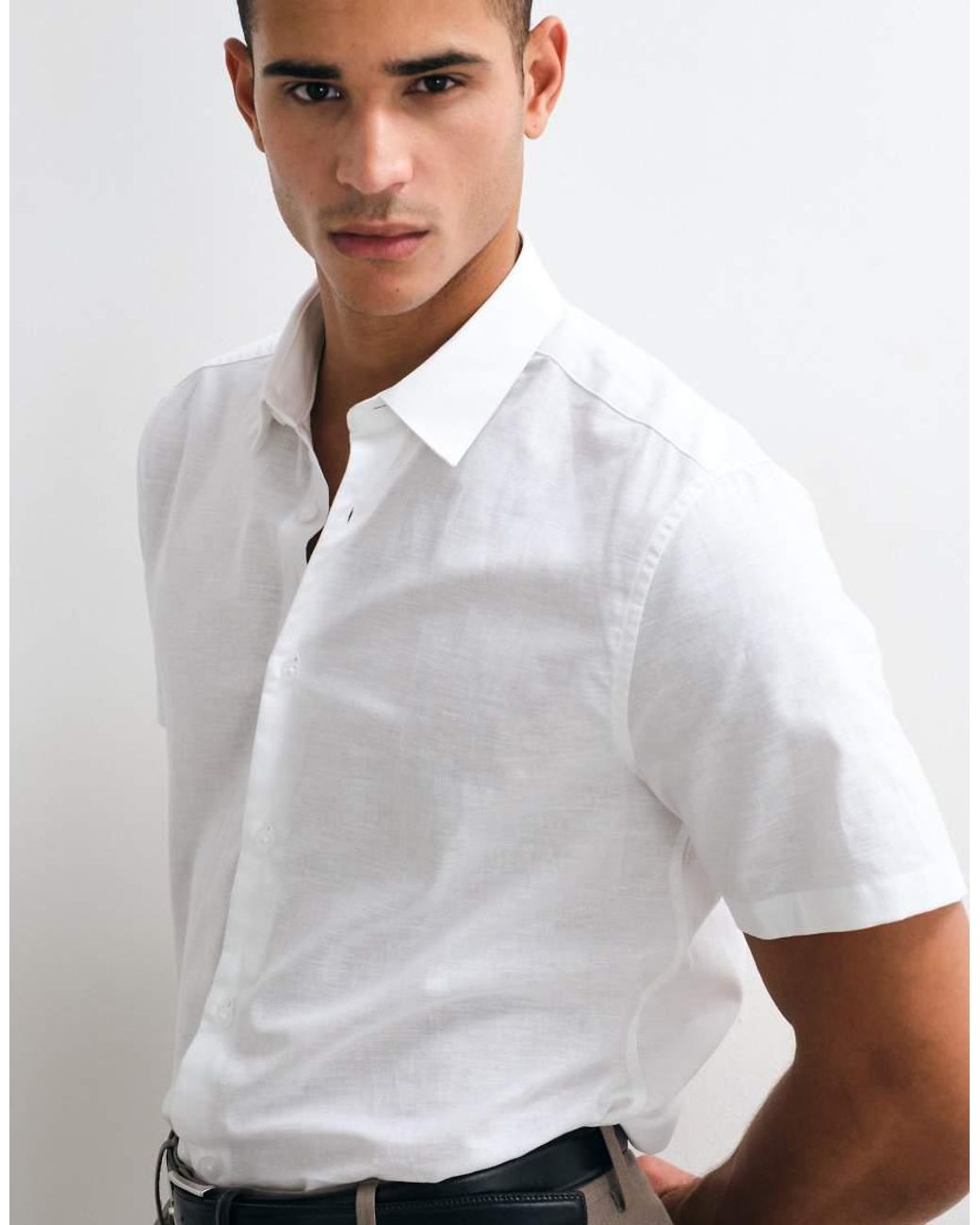 ASOS White Regular Fit Smart Linen Blend Shirt for men