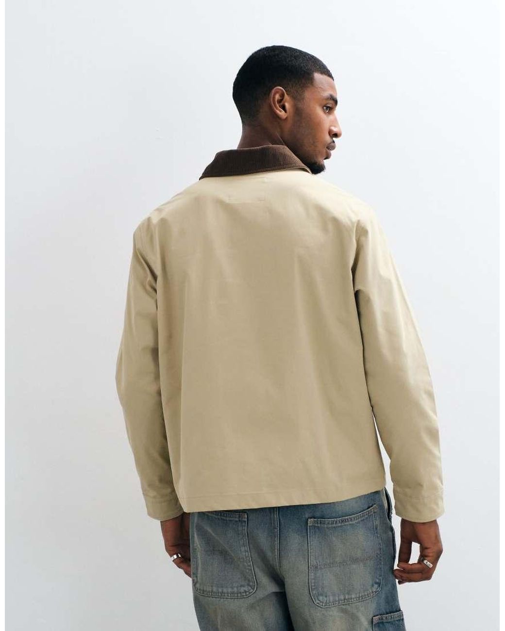 Jack & Jones Natural Harrington Barn Jacket With Cord Collar for men