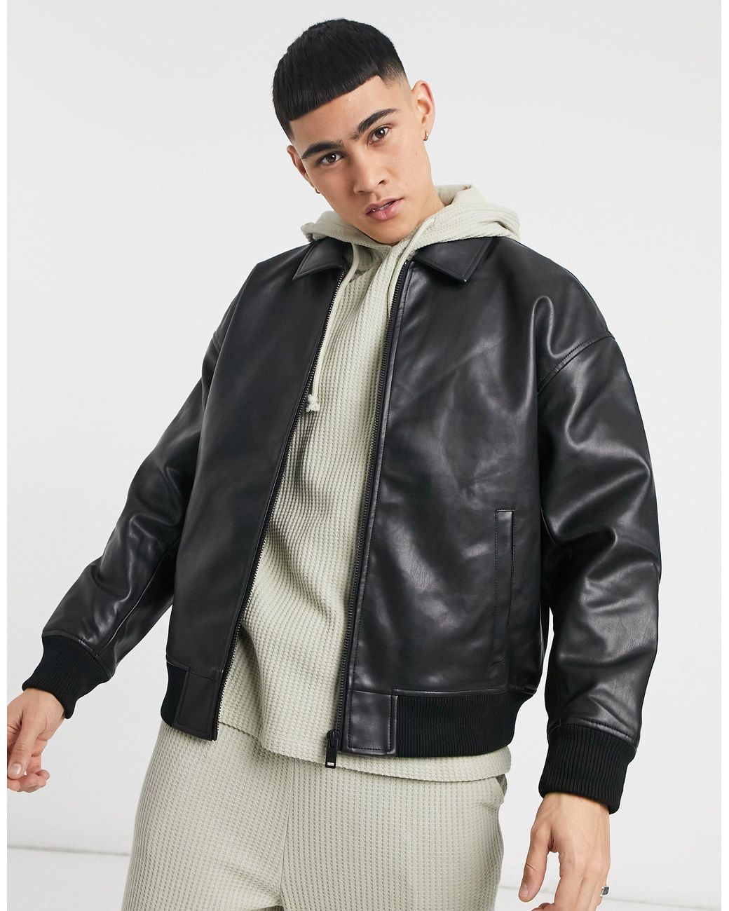 Bershka Oversized Faux Leather Bomber in Black for Men | Lyst Canada