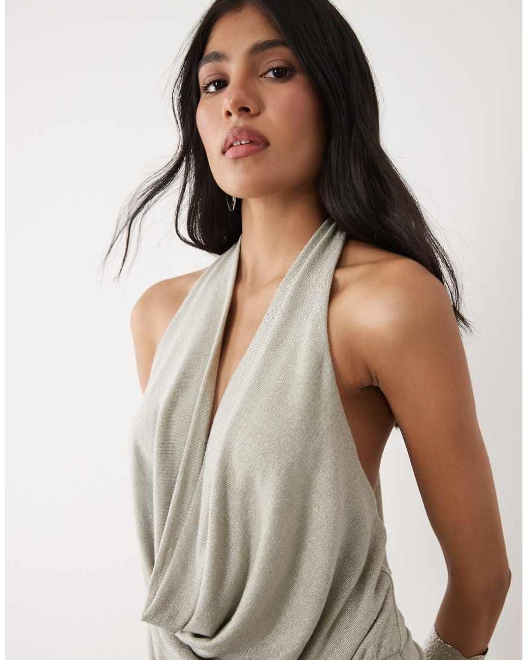 Motel White Astara Cowl Neck Ruched Mini Dress