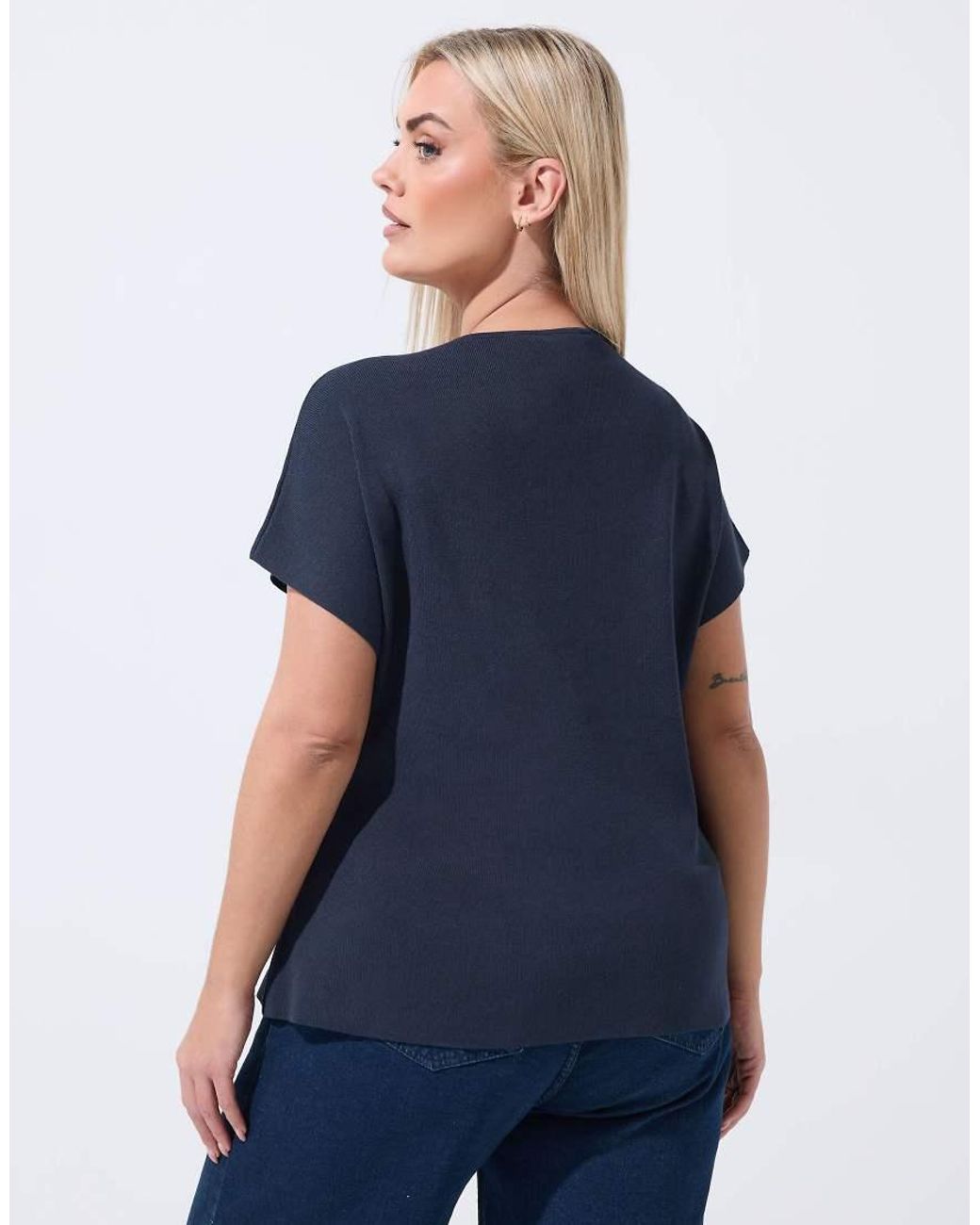 Yours Clothing Blue Short Sleeve Knitted Top