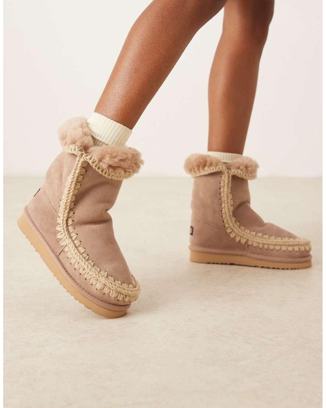 Mou Natural 24 Faux Shearling Suede Boots
