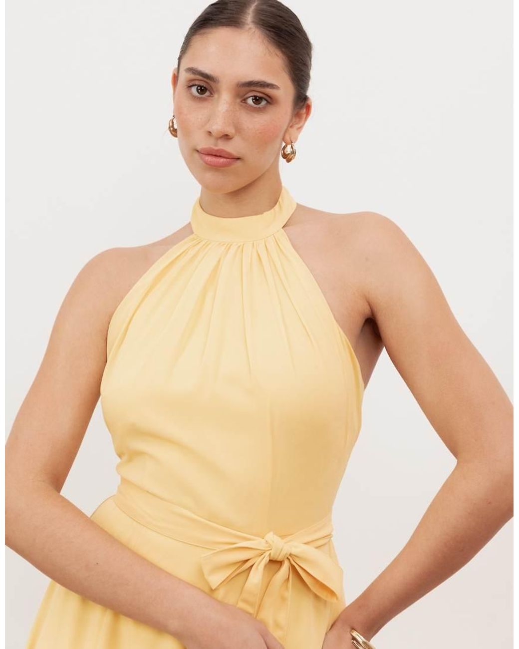 ANAYA Natural Self Tie Halter Neck Maxi Dress