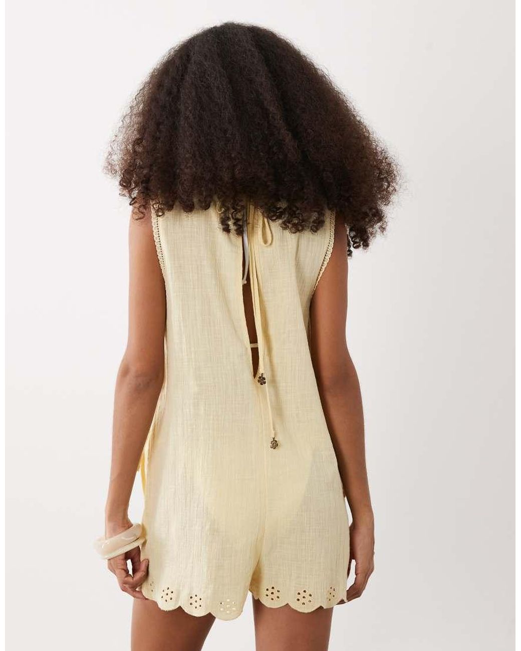 ASOS Natural Bella Beach Embroidered Playsuit