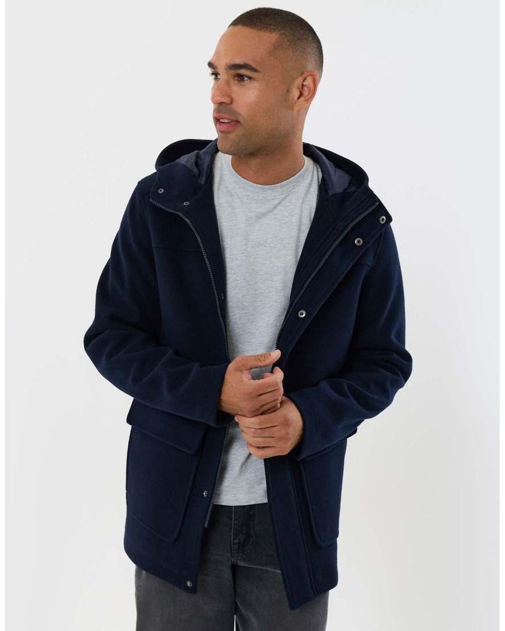 Threadbare Blue Faux Wool Hooded Jacket for men