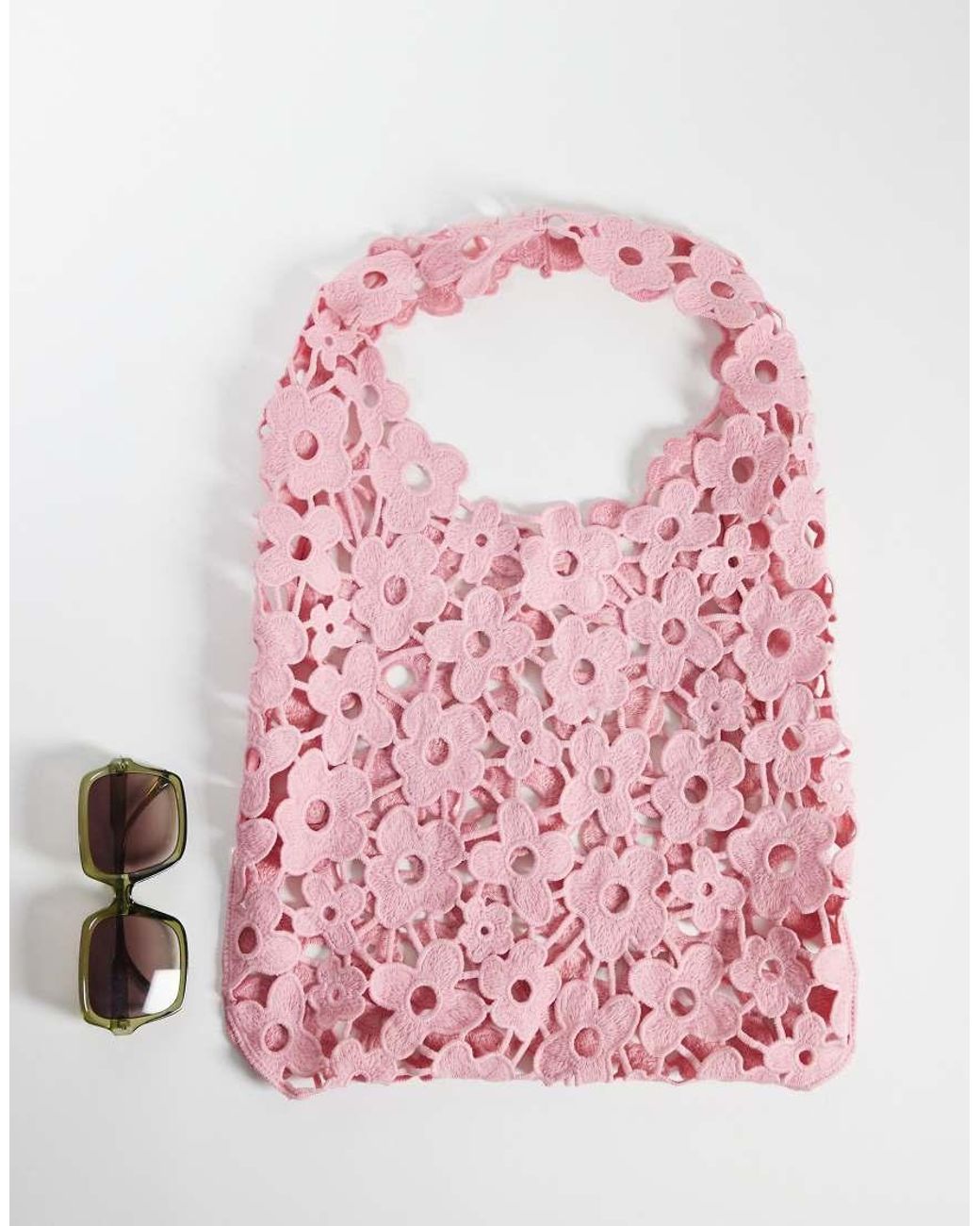 Pieces Pink Floral Lace Slouchy Bag