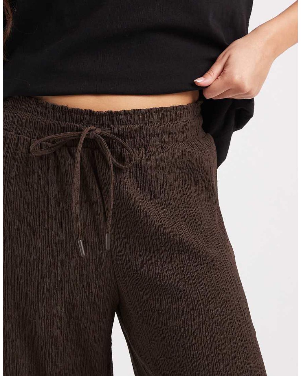 ONLY Brown Plissé Wide Leg Pants