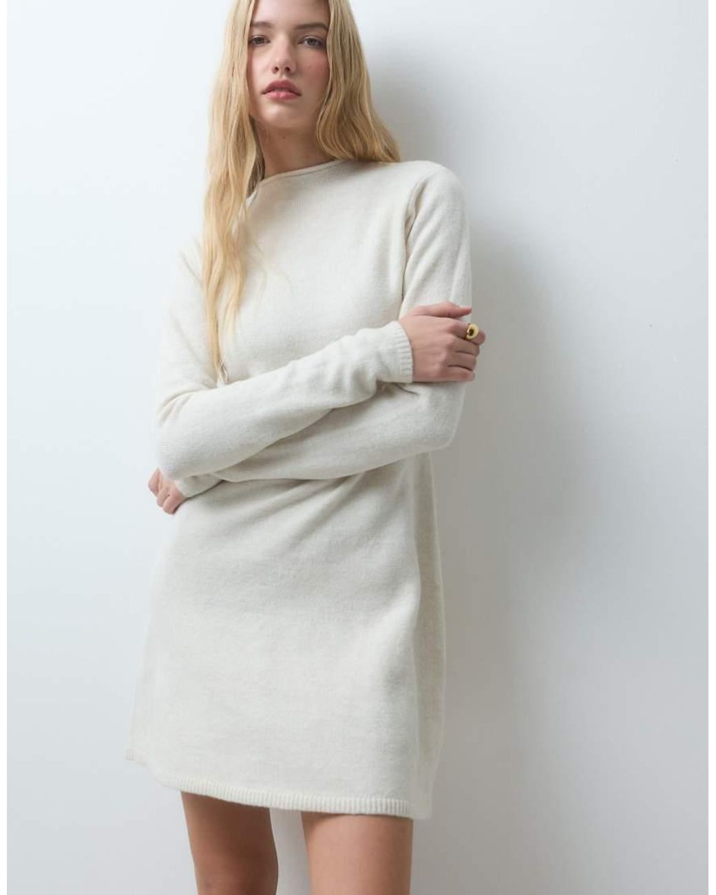 Pieces White Long Sleeve Knitted Mini Dress