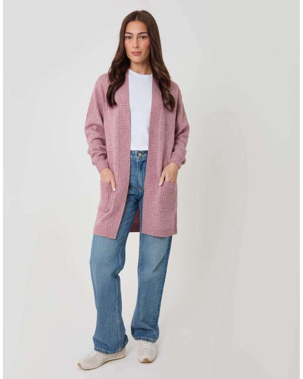 Threadbare Pink Longline Knitted Open Cardigan