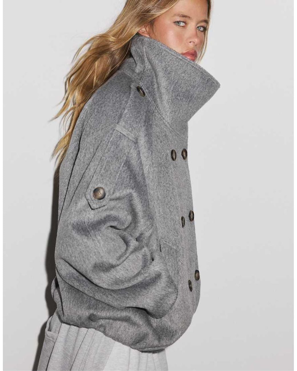 Stradivarius Gray Oversize High Neck Coat