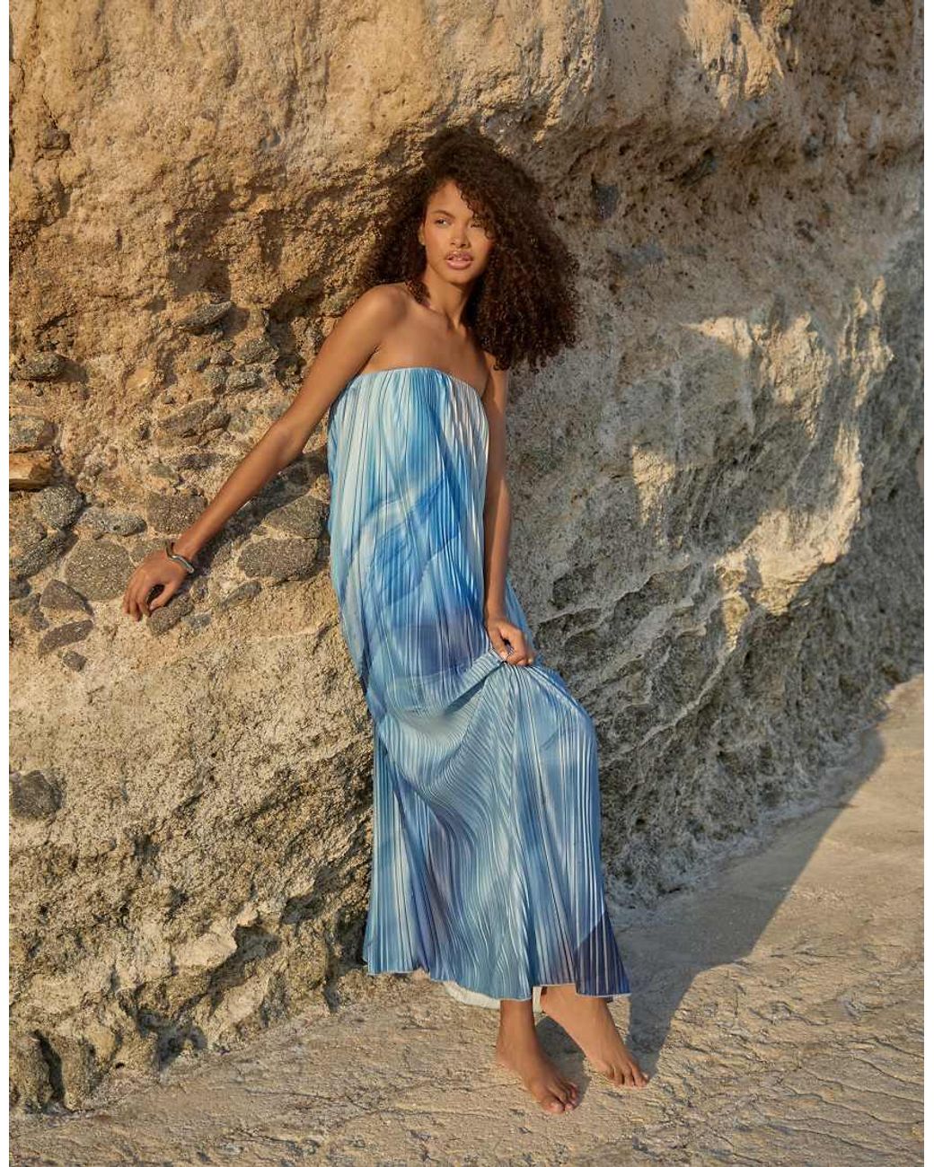4th & Reckless Natural Plisse Bandeau Maxi Dress
