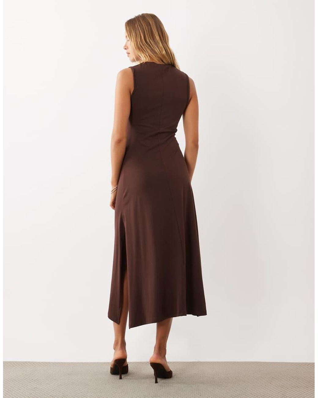 ASOS Brown Sleeveless Midaxi Dress With Knot Detail