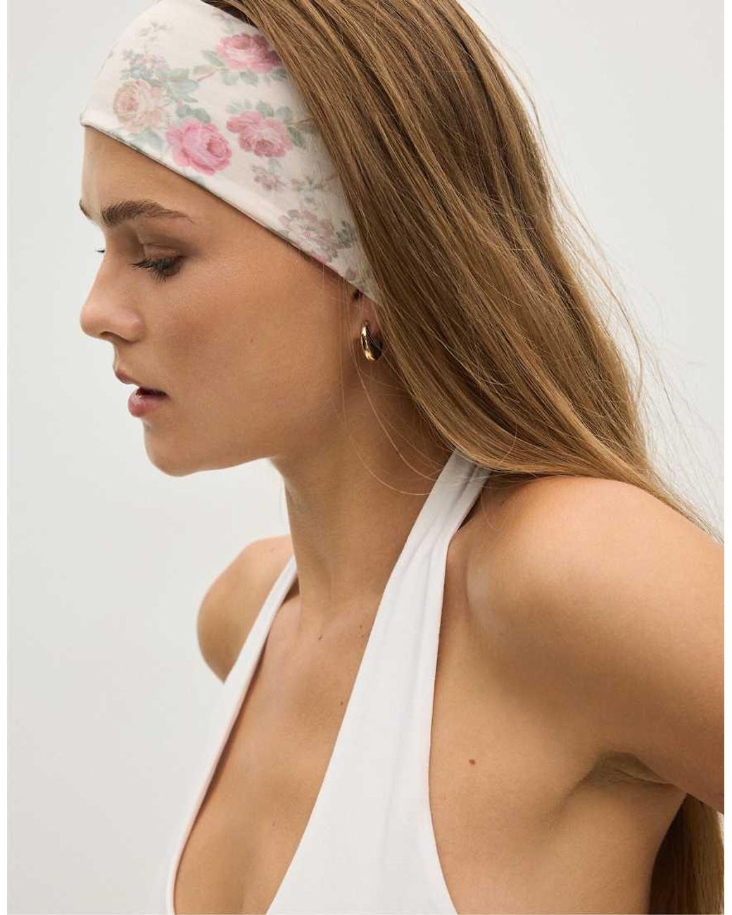 Stradivarius Natural Set Of 2 Floral Print Elasticated Hair Bands