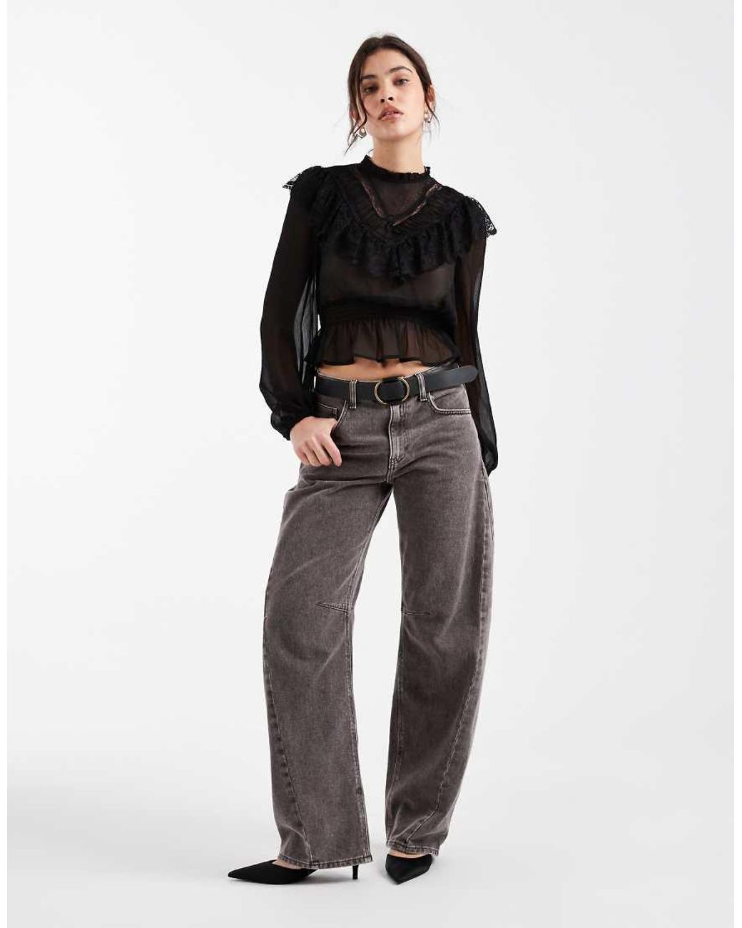 New Look Black Lace Insert Chiffon Blouse