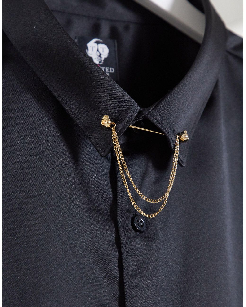 Camisa de grande negra entallada con doble cadena en el cuello raso de Twisted Tailor de hombre de Negro | Lyst