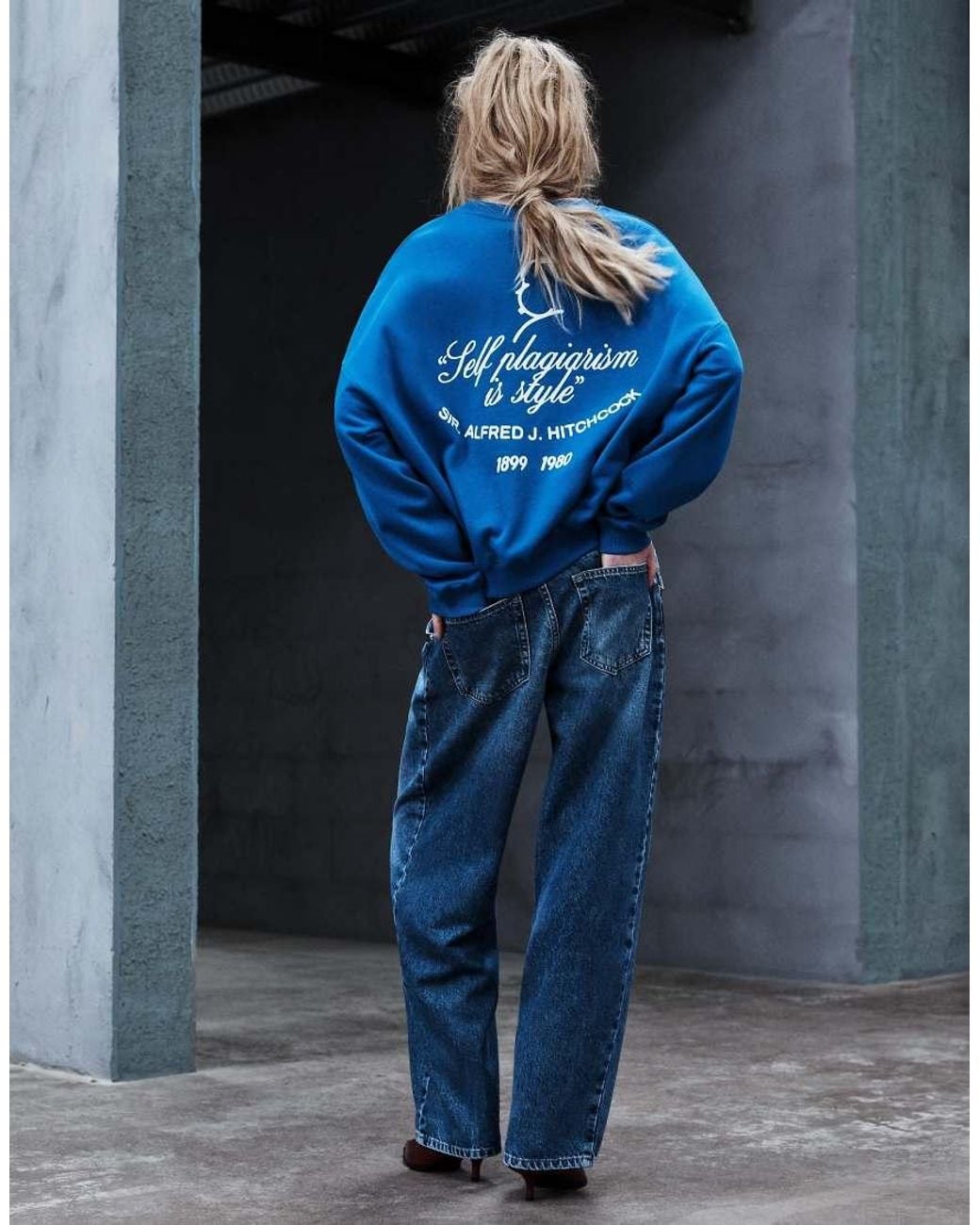 Pull&Bear Blue Hitchcock Graphic Oversize Sweatshirt