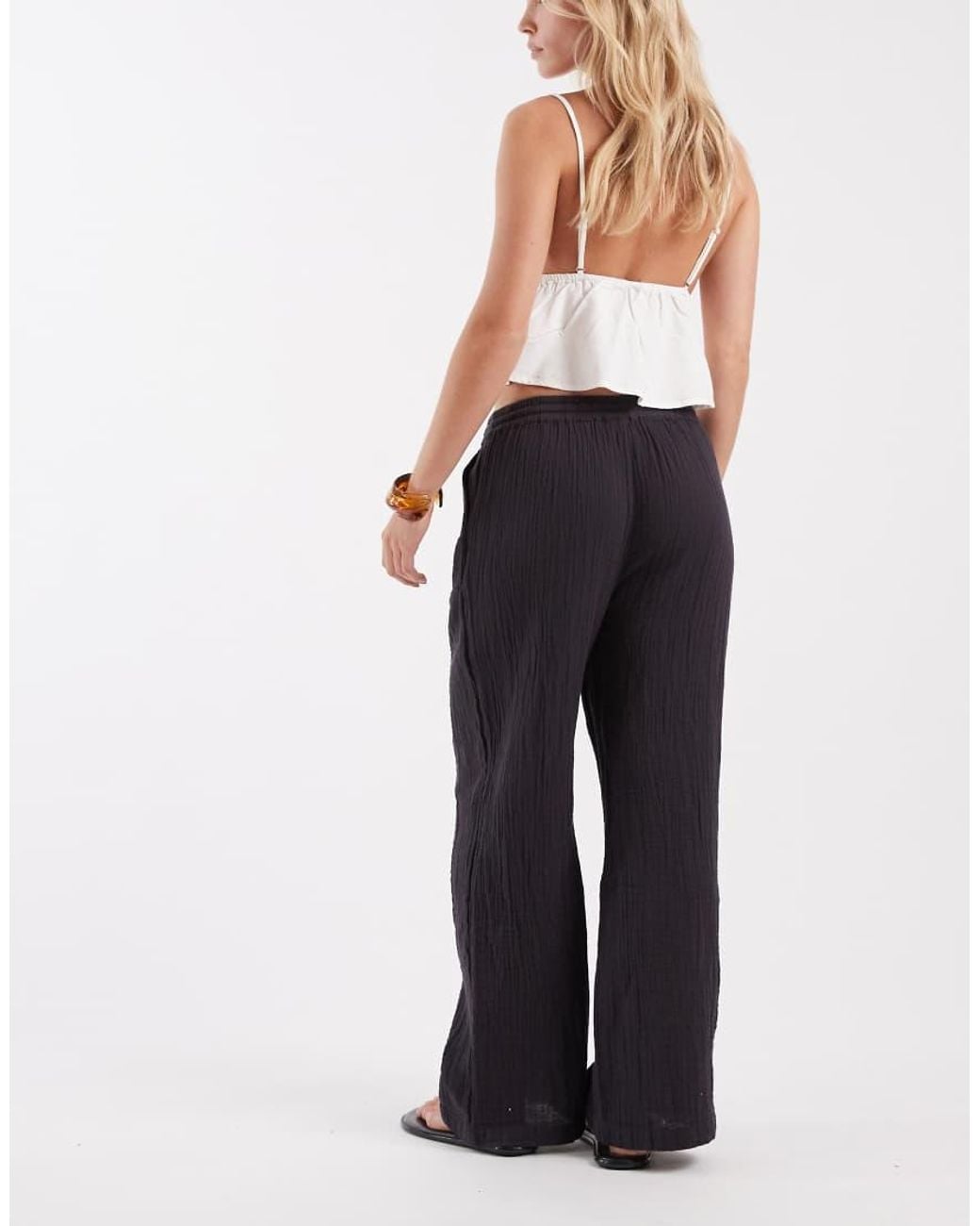 Only Petite Blue Cheesecloth Wide Leg Trouser