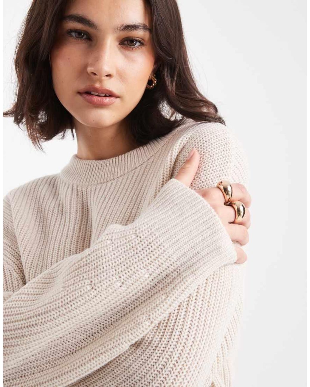 ONLY Natural Round Neck Rib Knitted Jumper