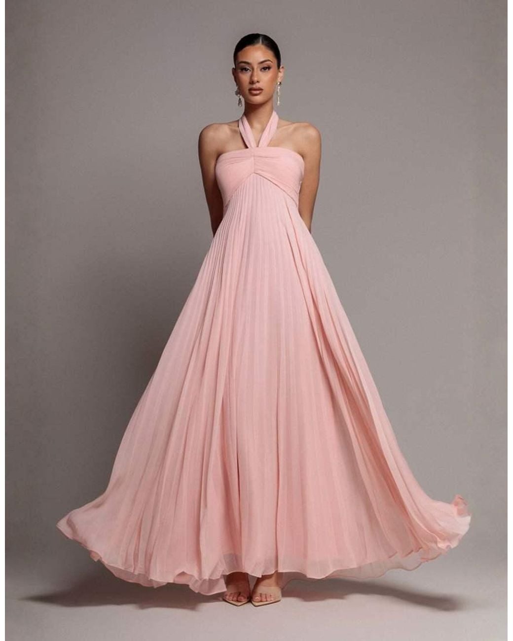 Goddiva Pink Sleeveless Pleated Chiffon Multiway Scarf Maxi Dress