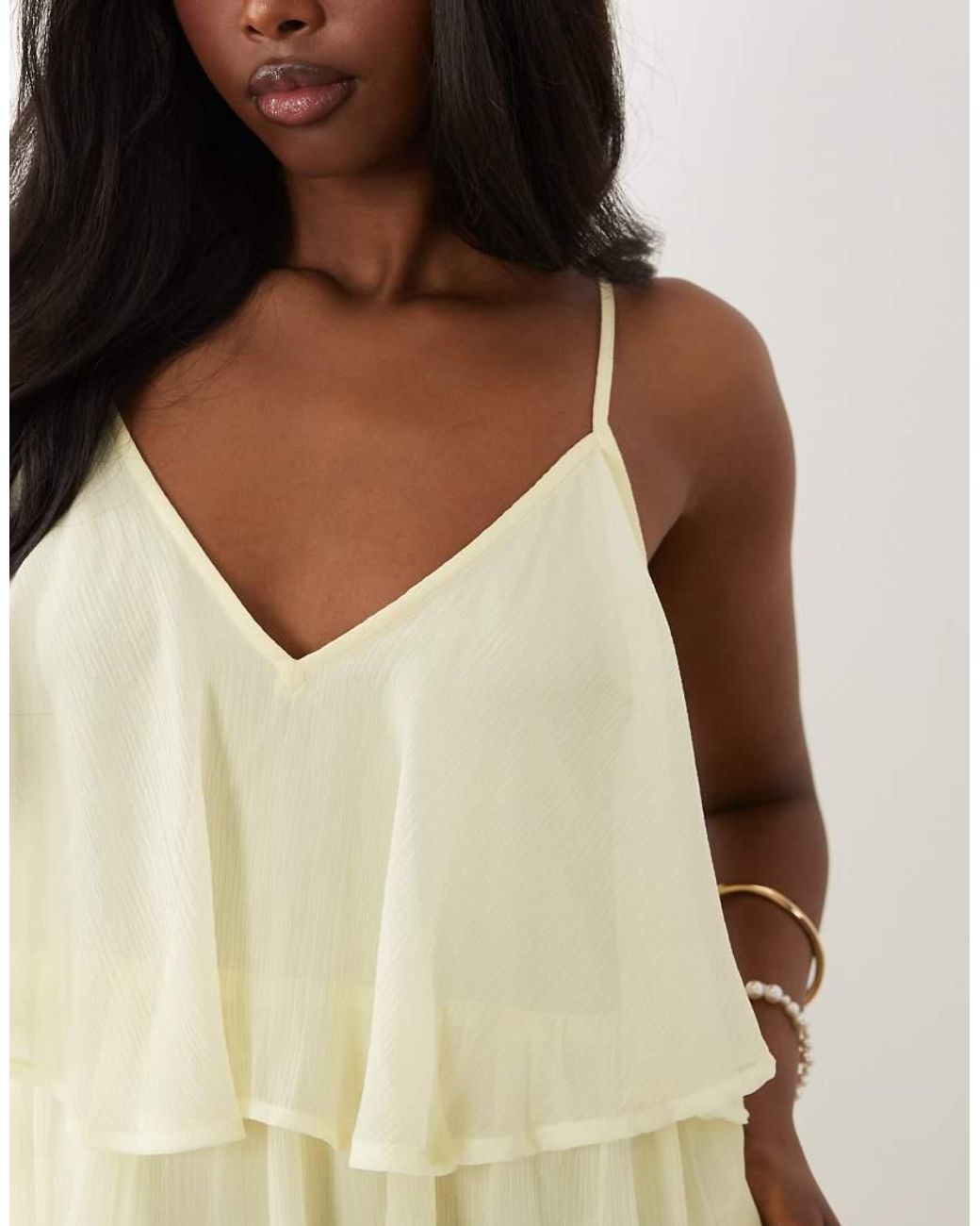 Vila Natural Tiered Ruffle Cami Maxi Dress