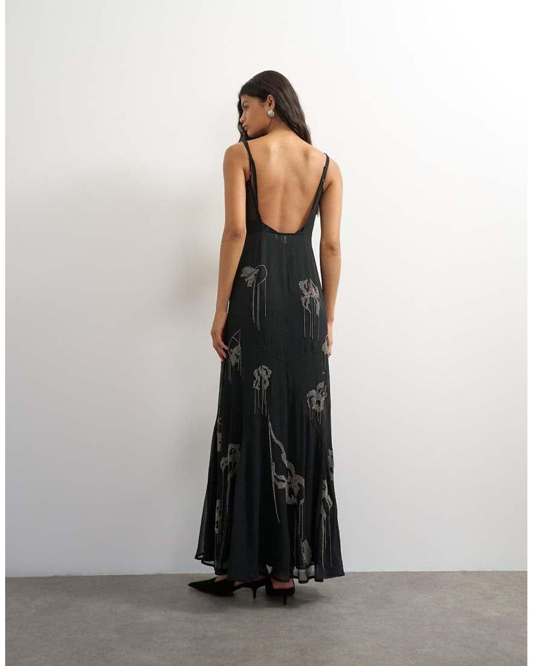 TOPSHOP White Premium Plunge Neck Sheer Maxi Dress With Chain Embellishment