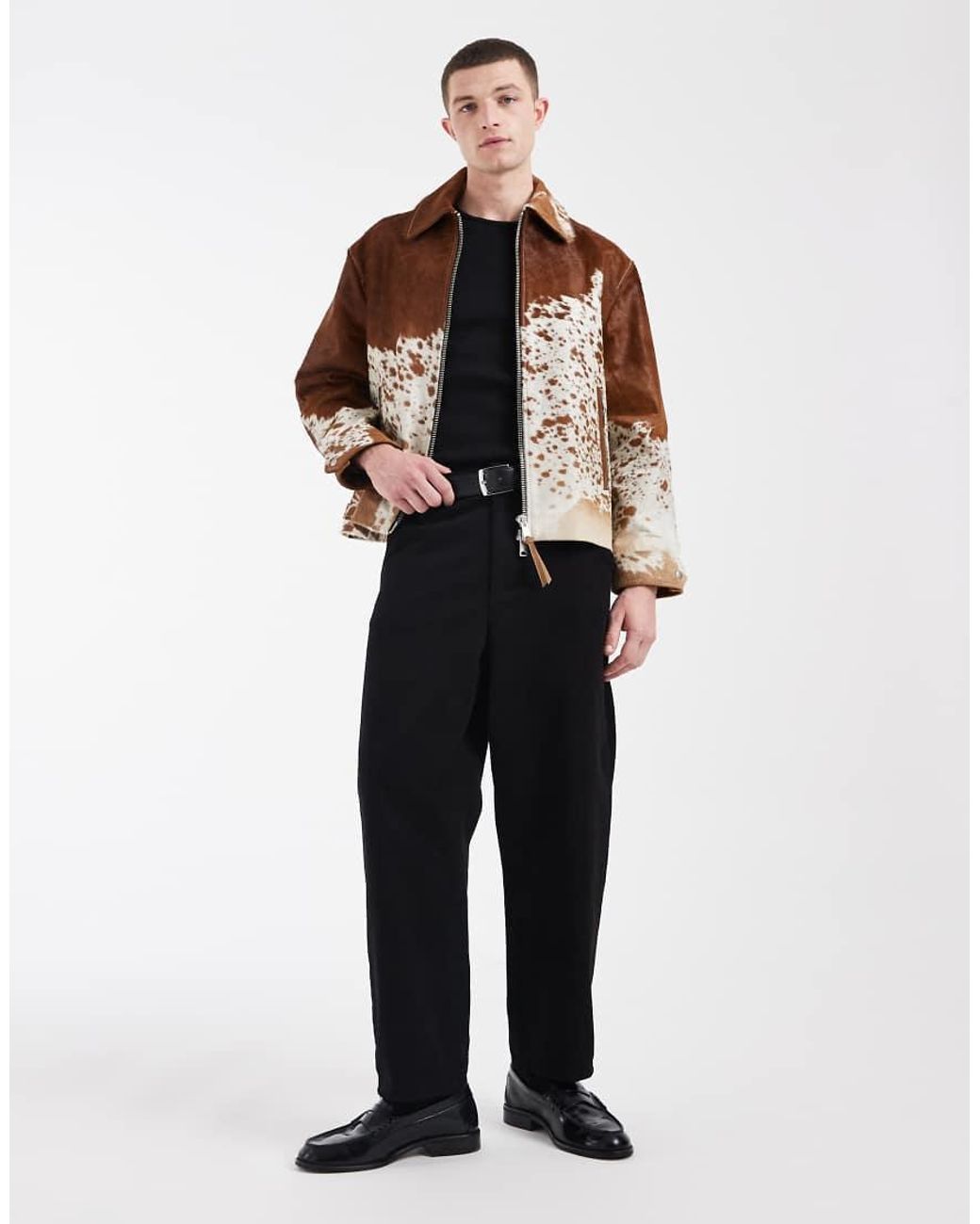 AllSaints Brown Garrison Zip Up Leather Jacket for men