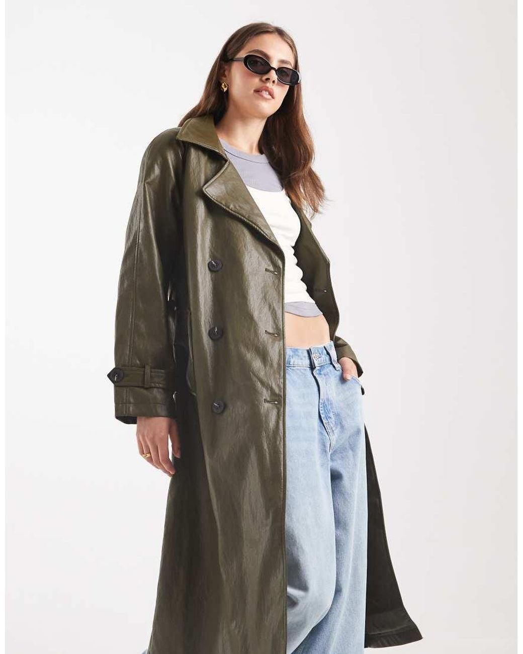ASOS Green Leather Look Trench Coat
