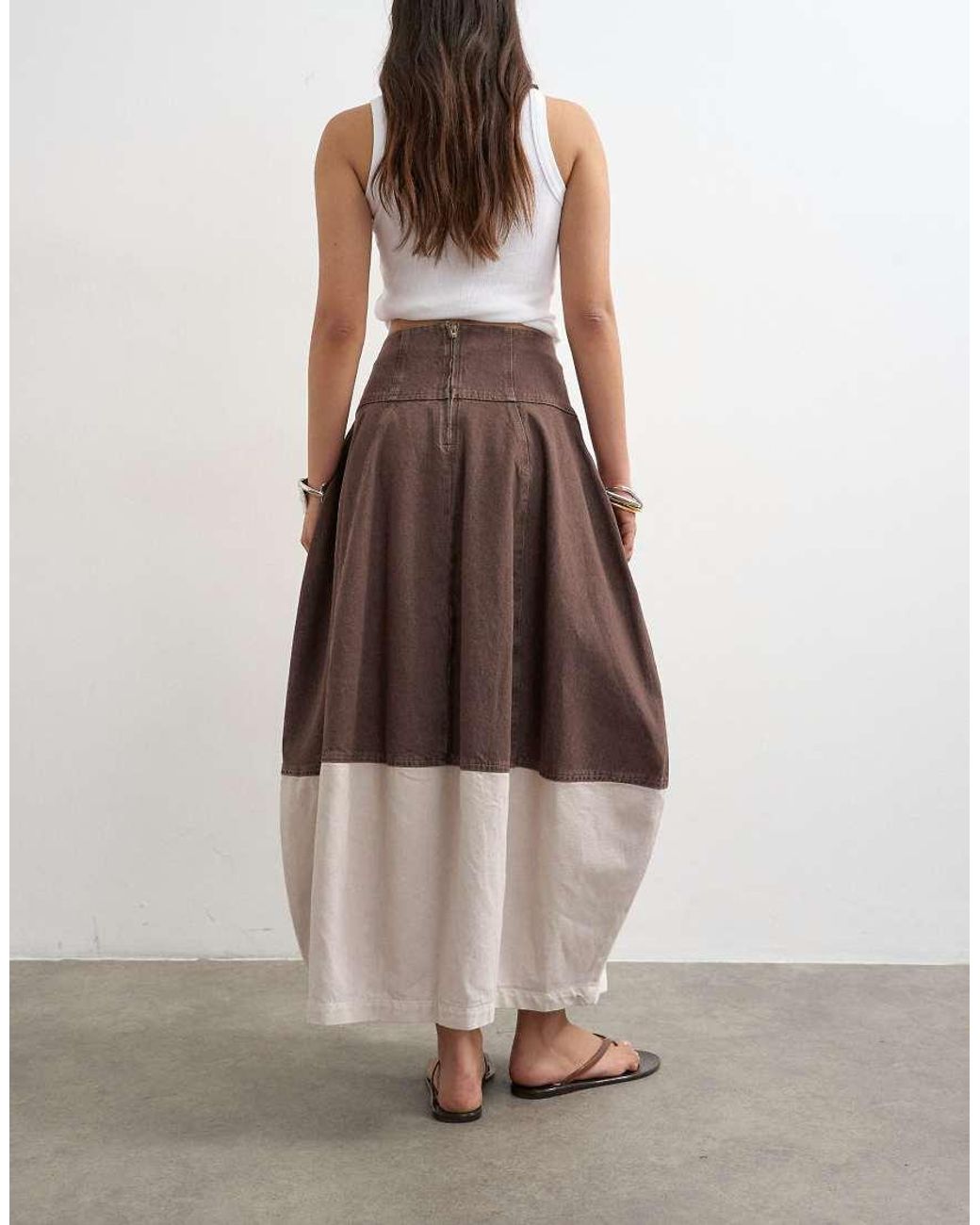 TOPSHOP Multicolor Denim Barrel Seamed Maxi Skirt