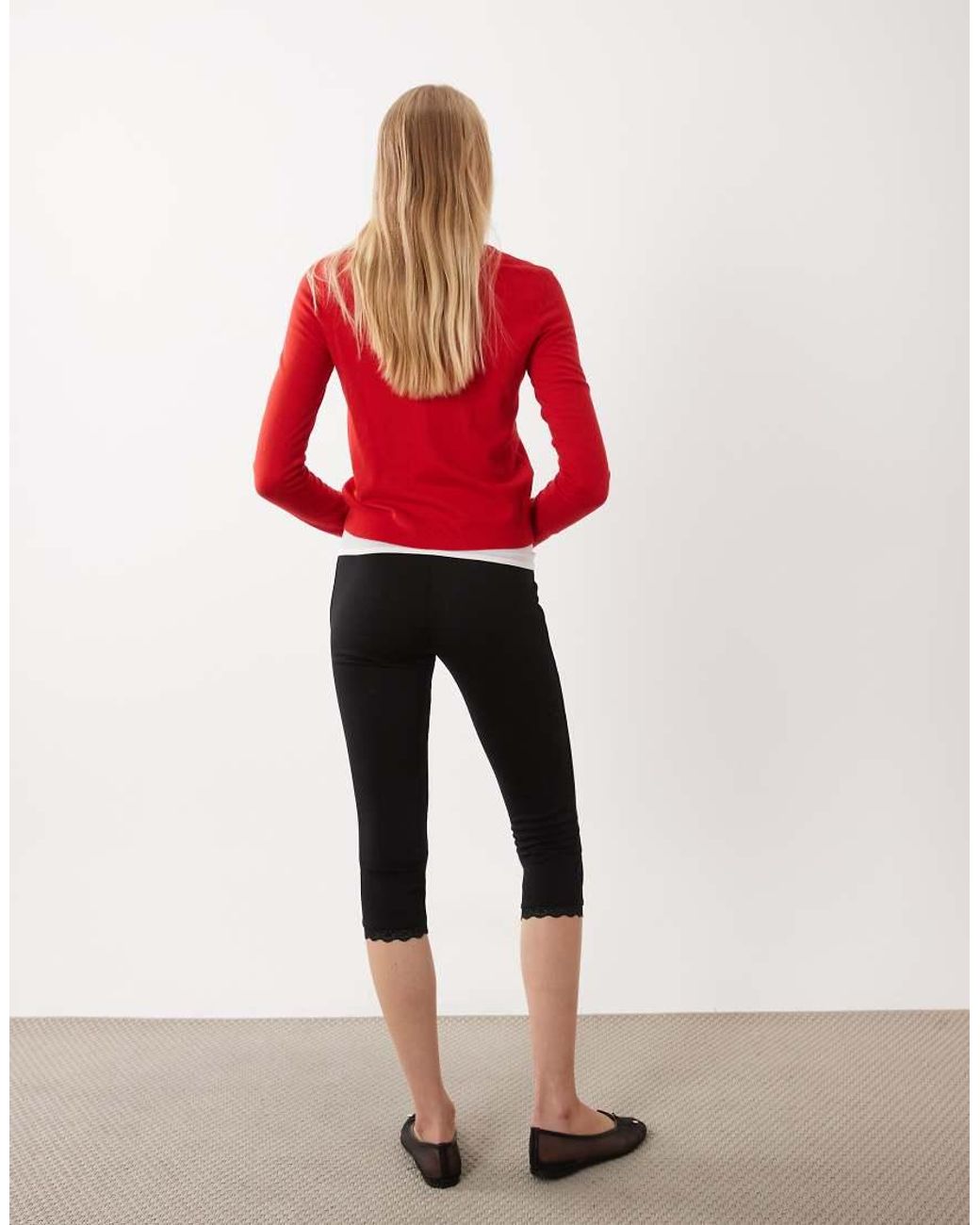 ASOS Red Capri leggings With Lace Trim