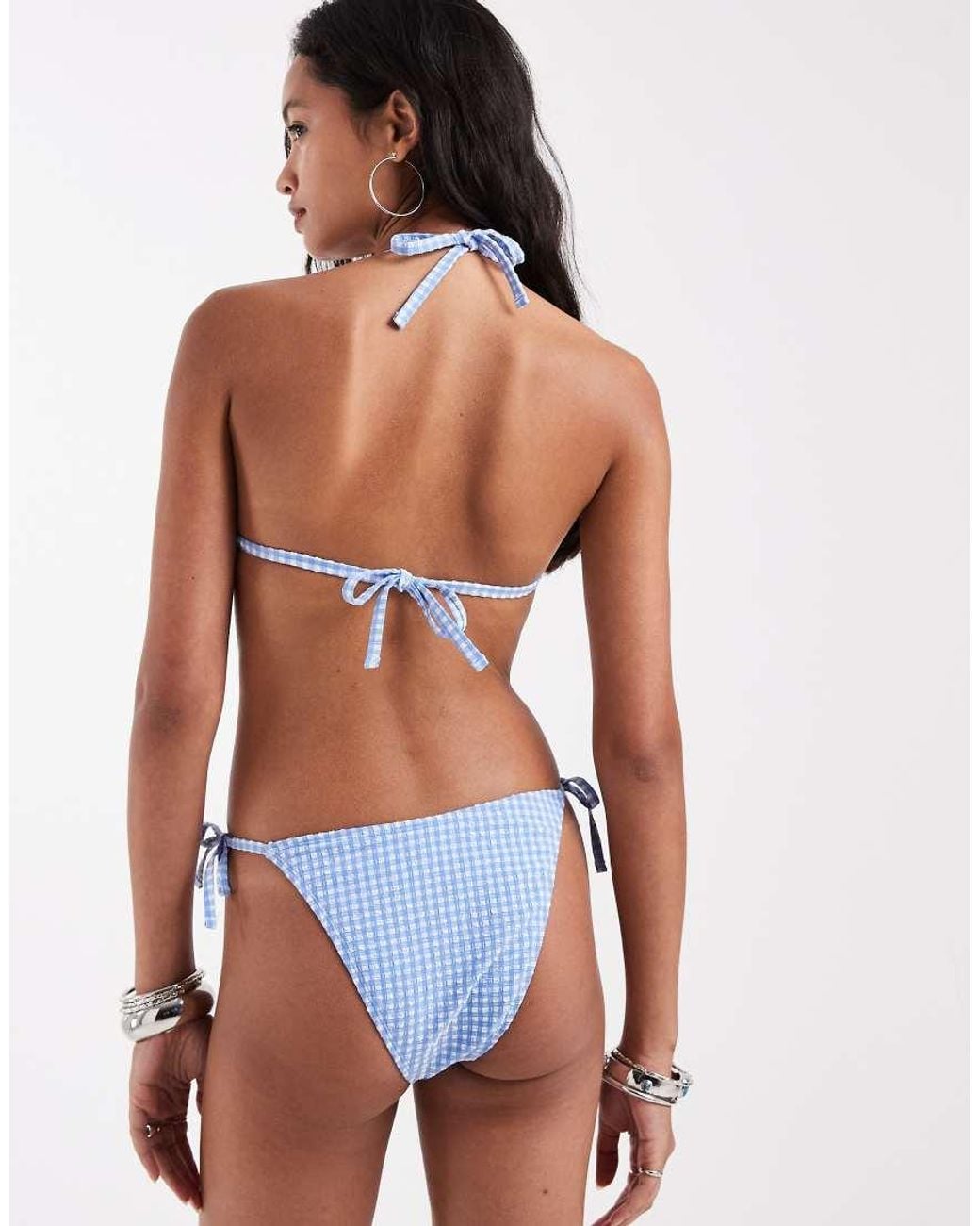 New Look Blue Gingham Tie Side Bikini Bottoms