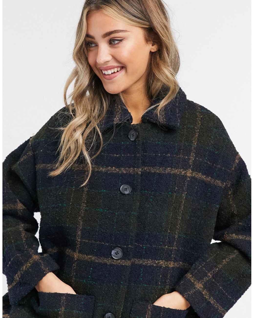 Monki Nimra Oversize Wool Check Jacket in Black Lyst