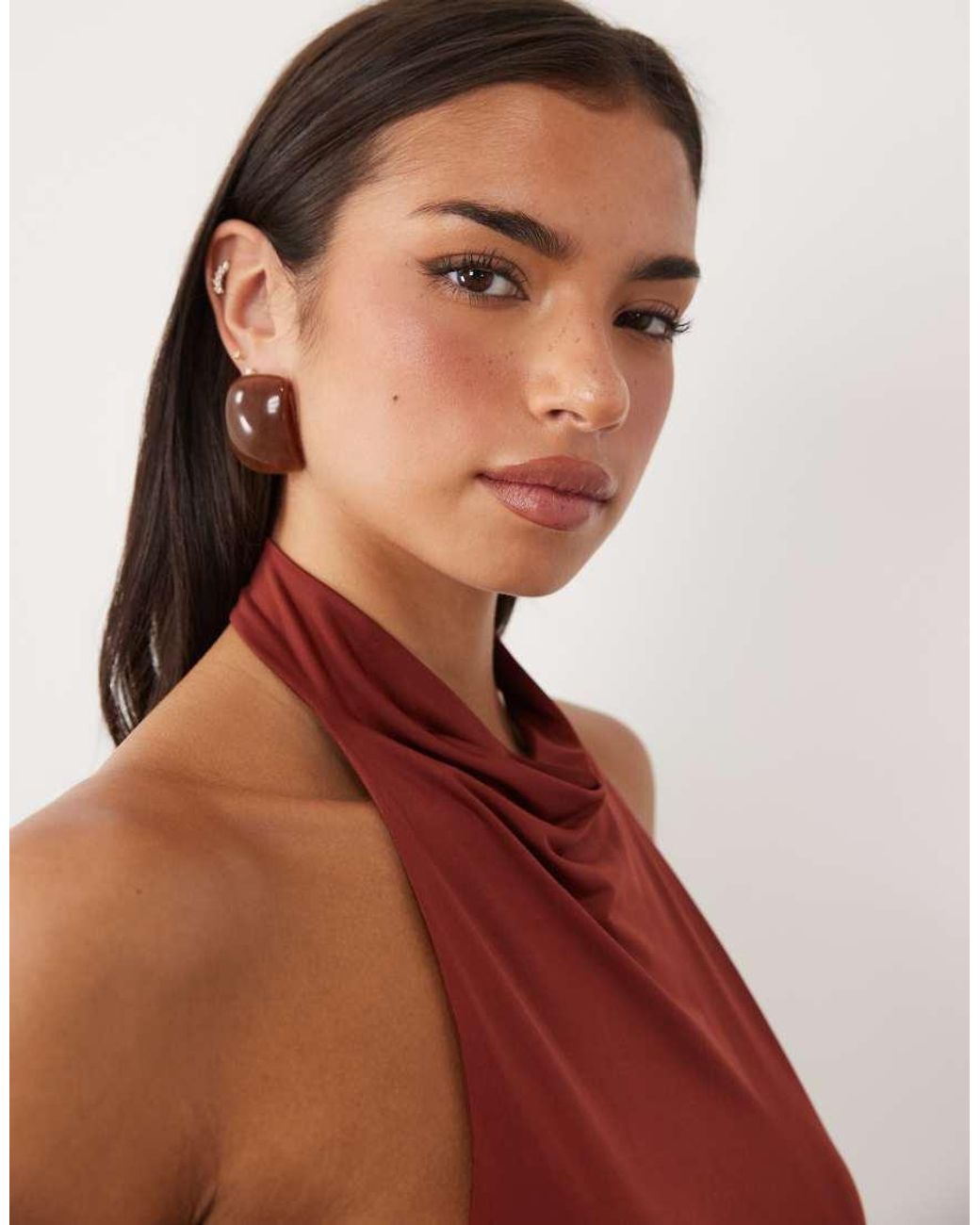 ASOS Red Slinky Cowl Halter Neck Top