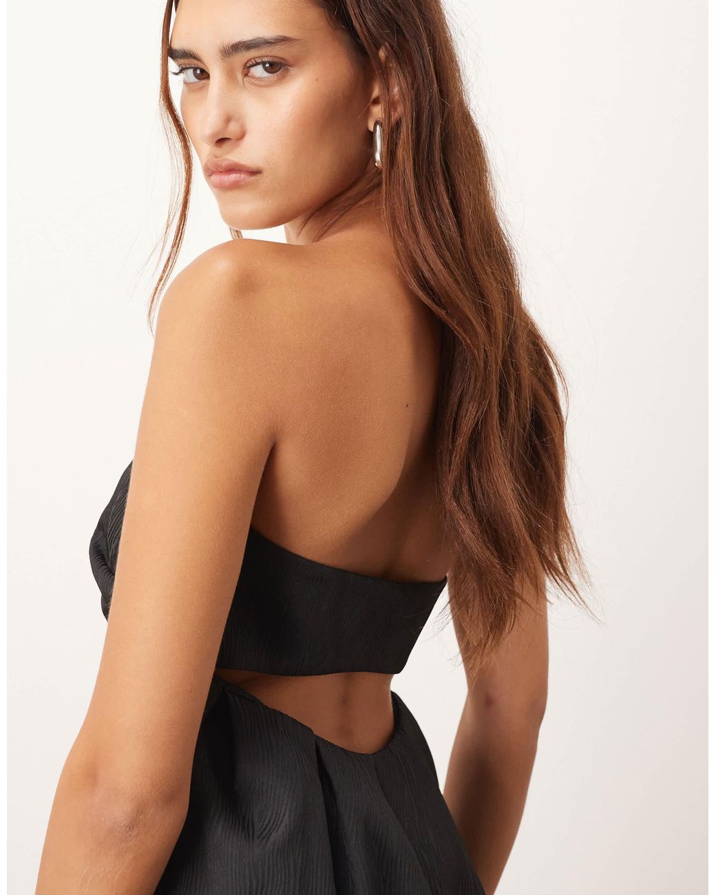 princess polly baby blue dress ARRANGE Bandeau Structured Maxi Dress With Back Cut Out in Black