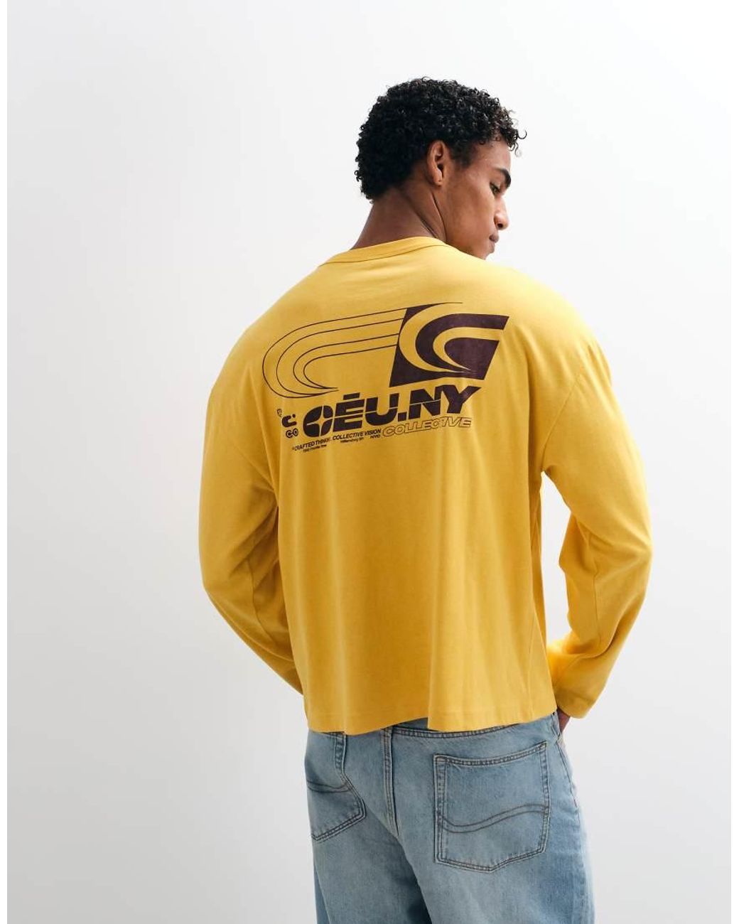 ASOS Yellow Boxy Oversized Long Sleeve T-shirt With Print for men