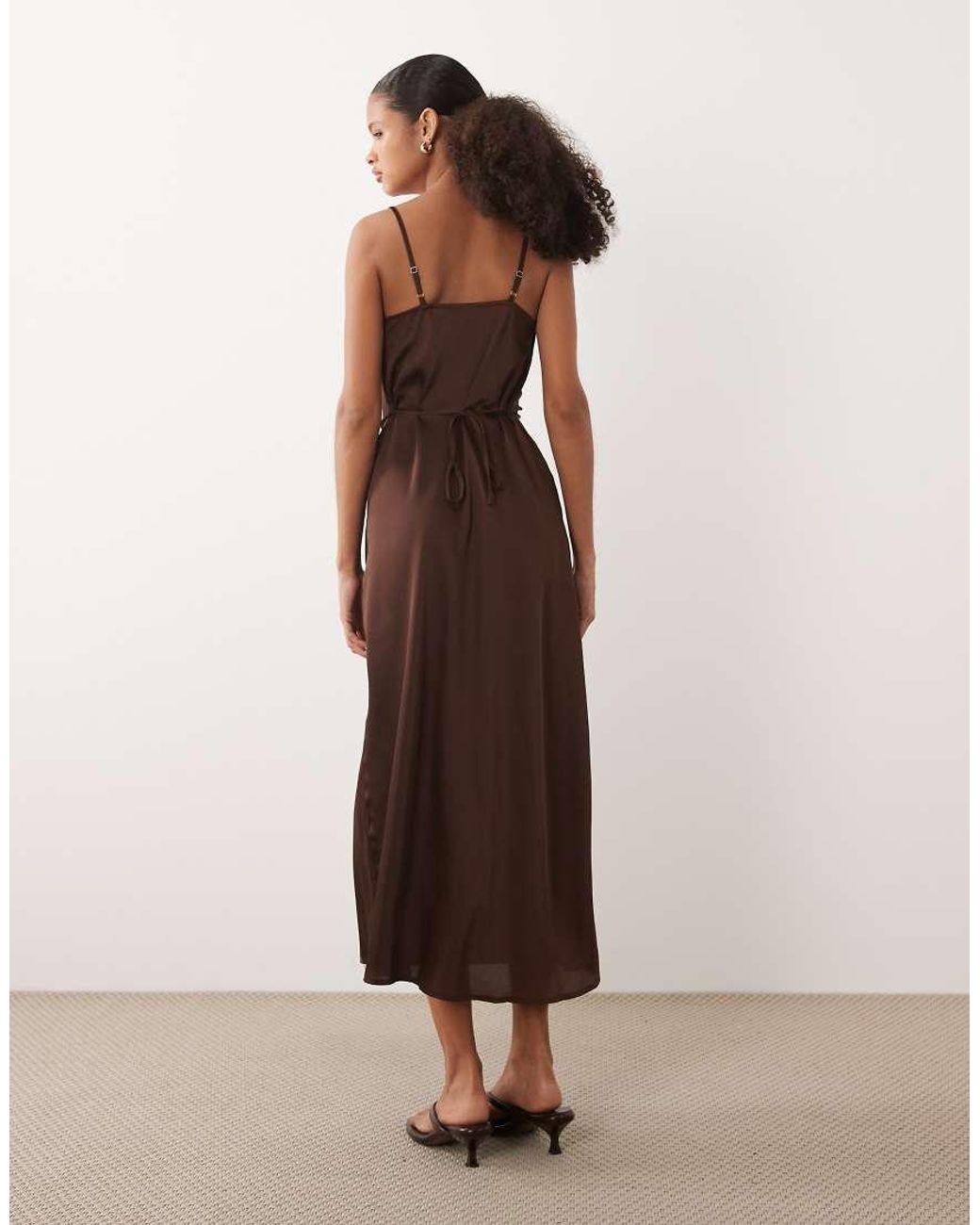 New Look Brown Satin Cowl Neck Midi Dress