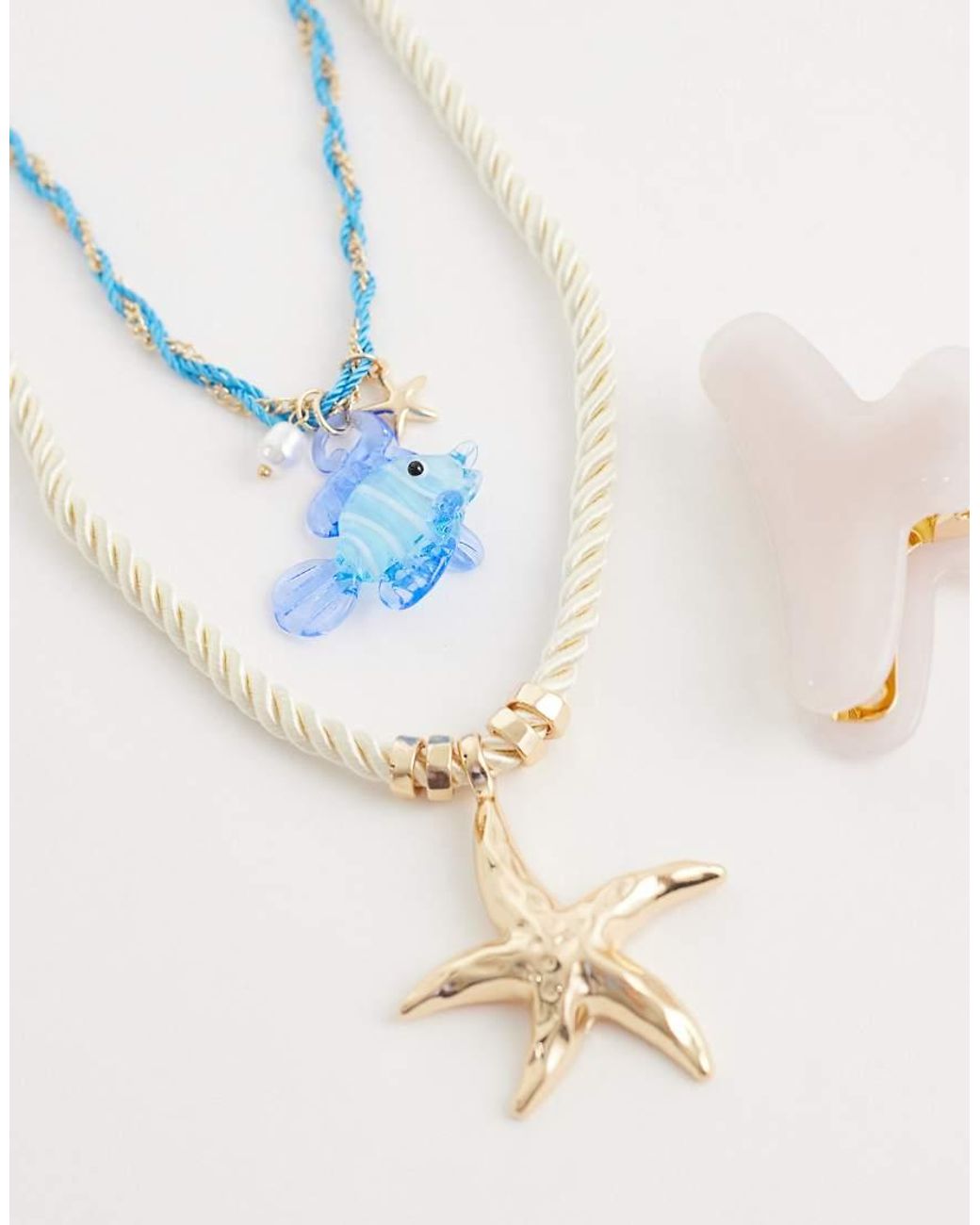 Accessorize Blue Cord Pendant Fish Necklace