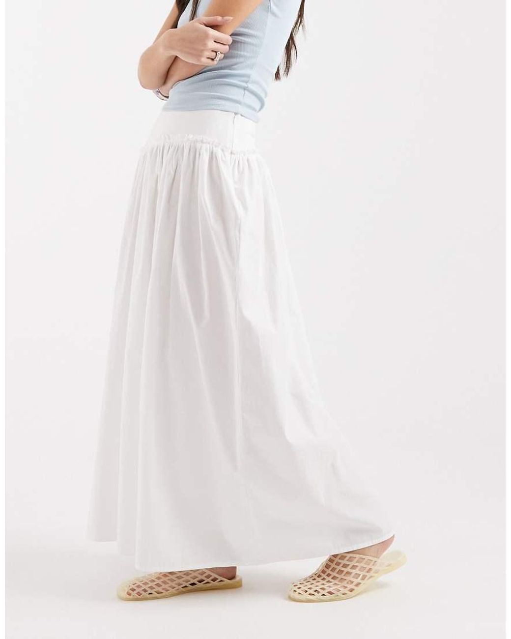 ASOS White Asymmetric Dropped Waist Maxi Skirt