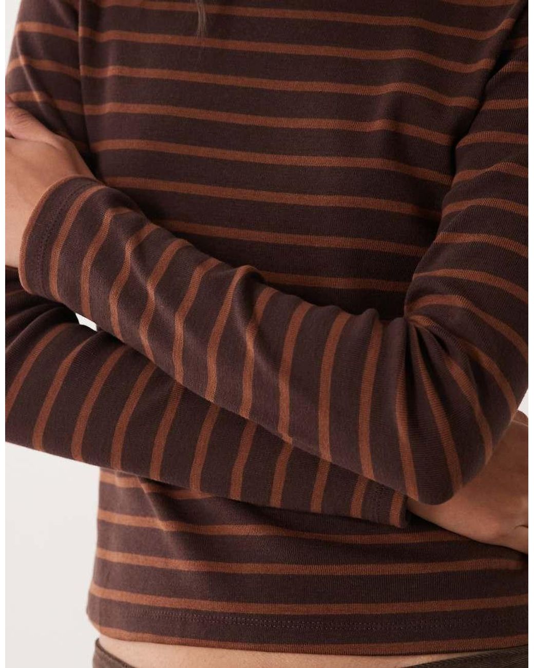 Mango Brown Boat Neck Long Sleeve Top
