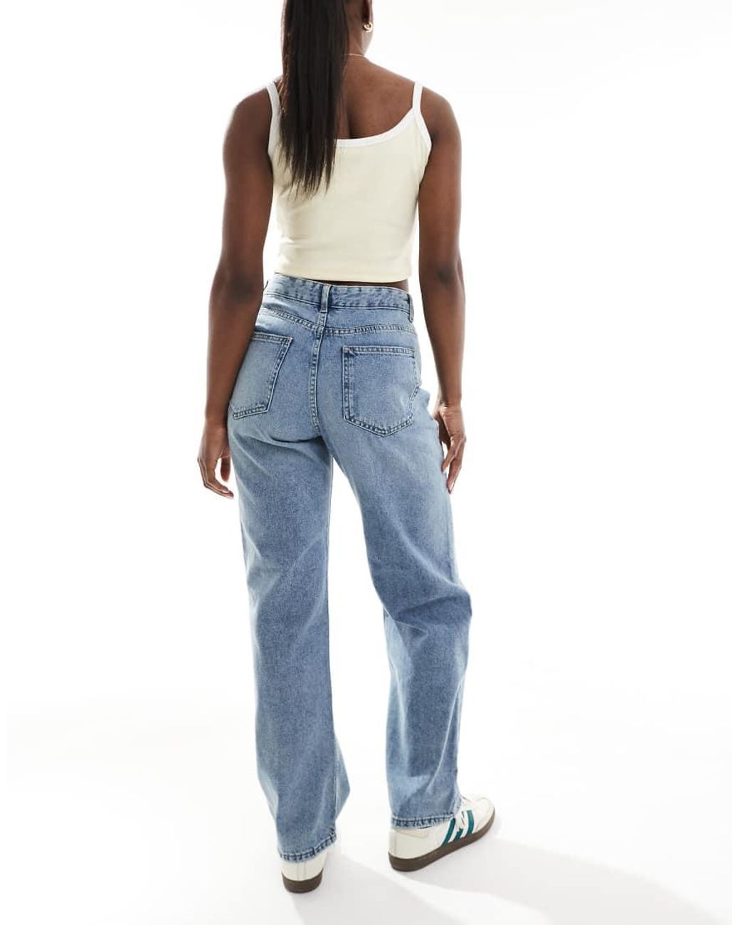 ONLY Blue Ella Mid Waist Straight Fit Jeans