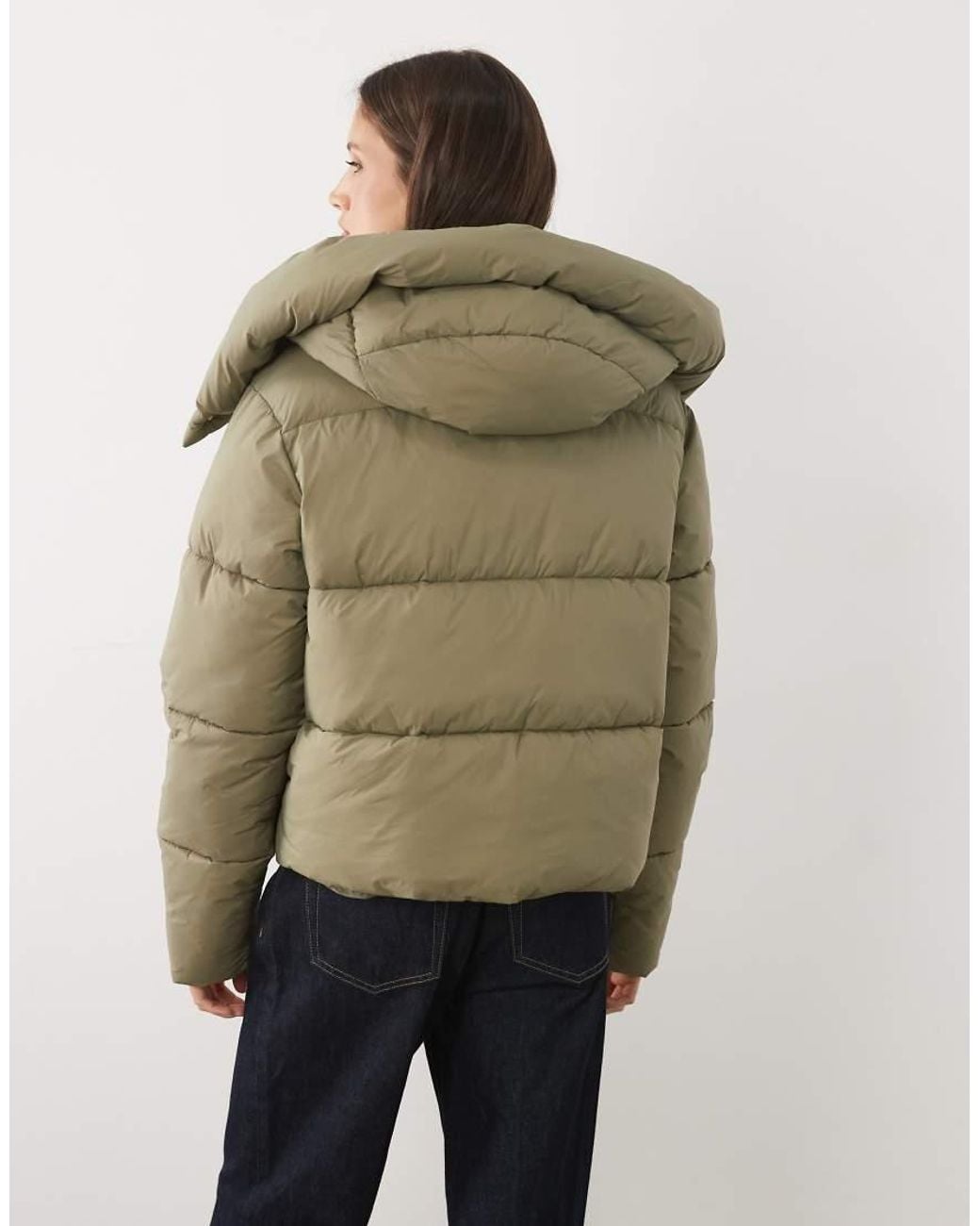 Threadbare Natural Short Puffer Jacket With Oversized Hood